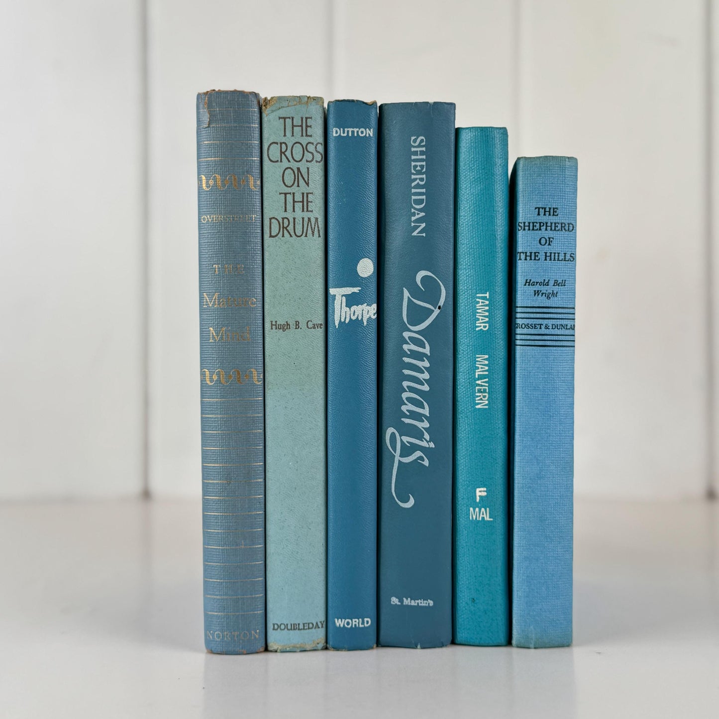 Teal And Aqua Vintage Book Stack for Shelf Styling and Decorating
