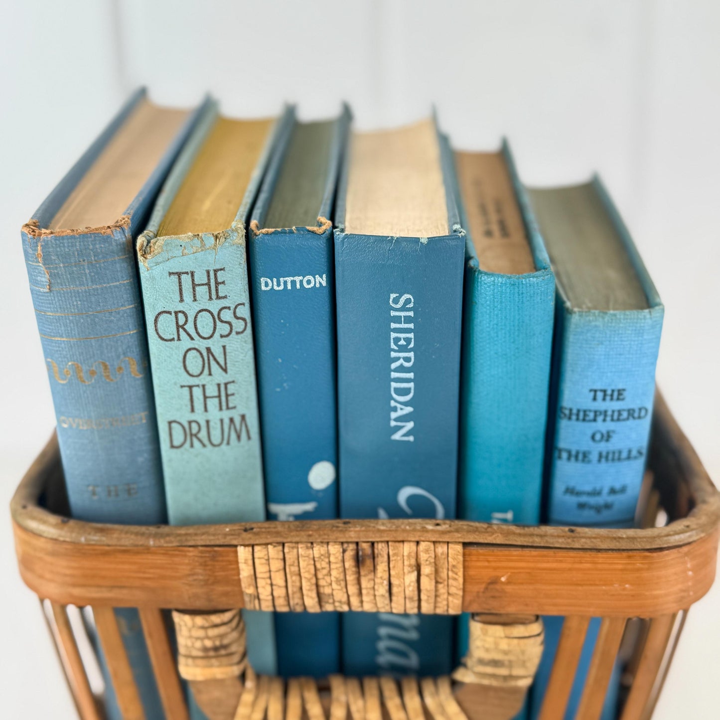 Teal And Aqua Vintage Book Stack for Shelf Styling and Decorating