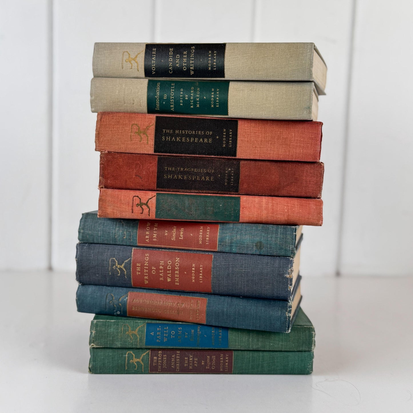 Vintage Modern Library Classics in Red, Blue & Green for Shelf Styling and Literary Collectors