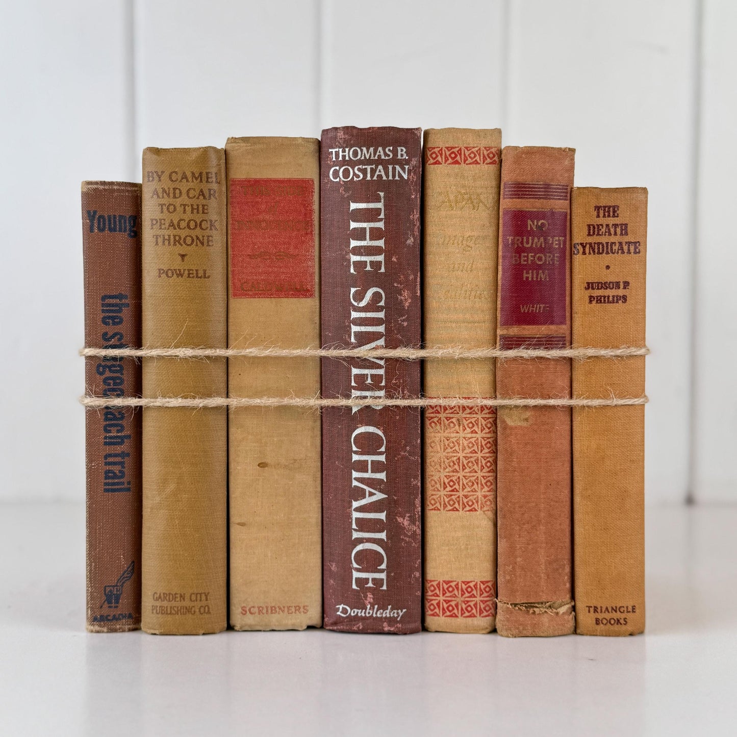 Vintage Fall Book Set in Warm Neutral Tones for Rustic Shelf Styling & Seasonal Decor
