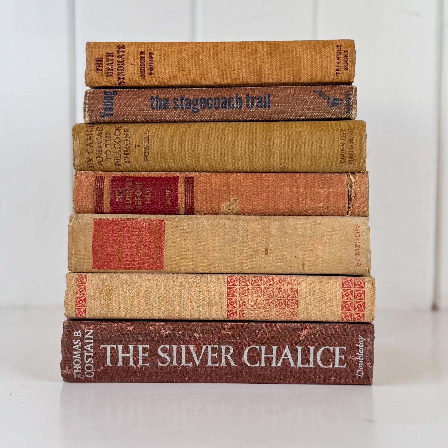 Vintage Fall Book Set in Warm Neutral Tones for Rustic Shelf Styling & Seasonal Decor