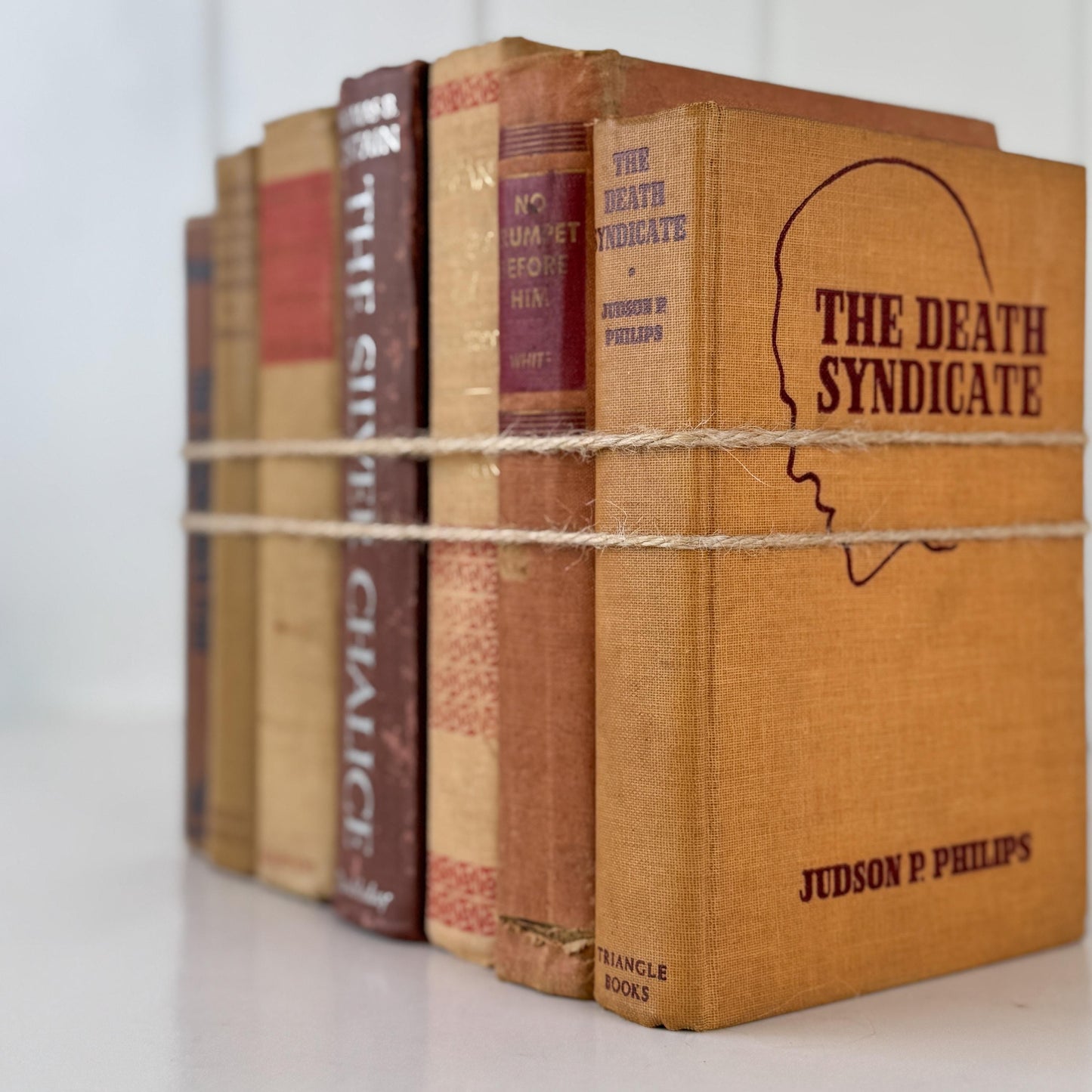Vintage Fall Book Set in Warm Neutral Tones for Rustic Shelf Styling & Seasonal Decor