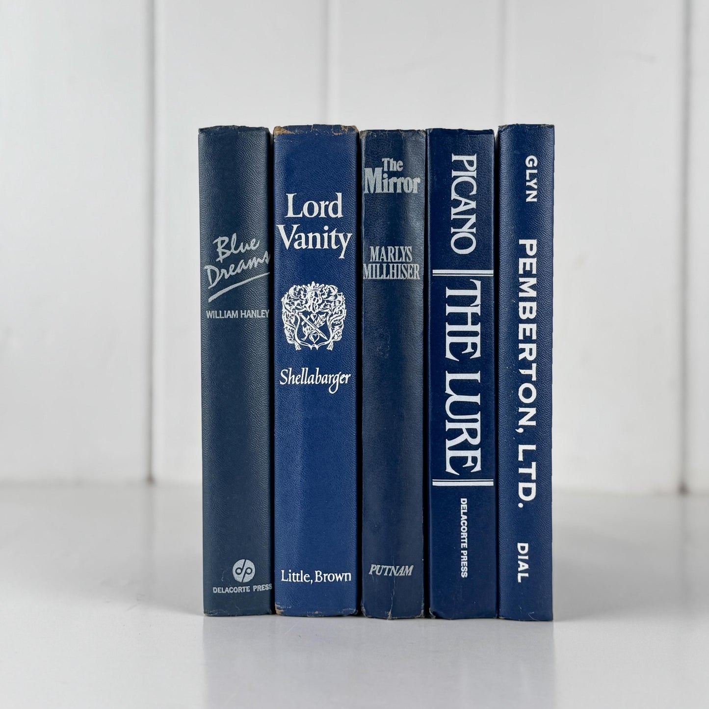 Vintage Indigo Navy Blue and White Retro Book Set for Shelf Styling
