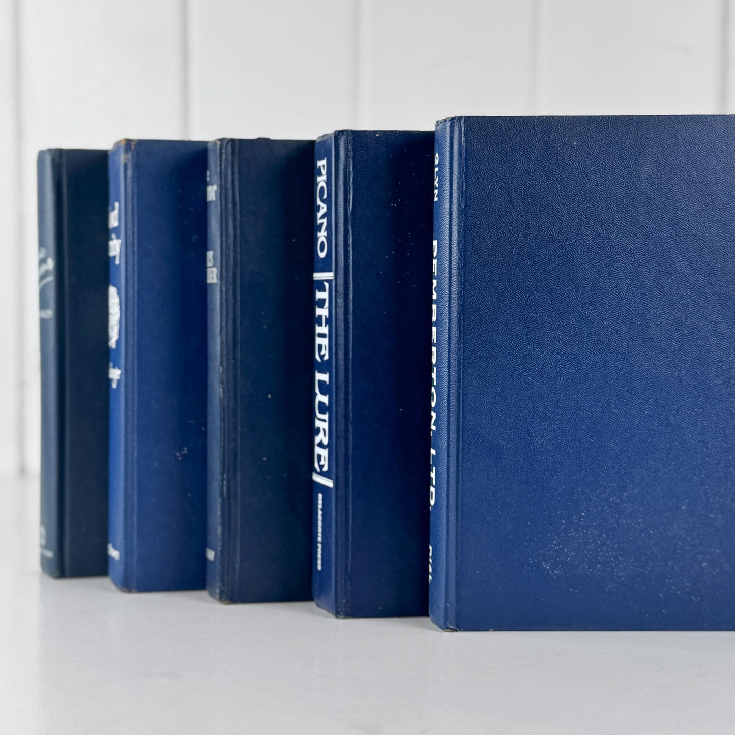 Vintage Indigo Navy Blue and White Retro Book Set for Shelf Styling