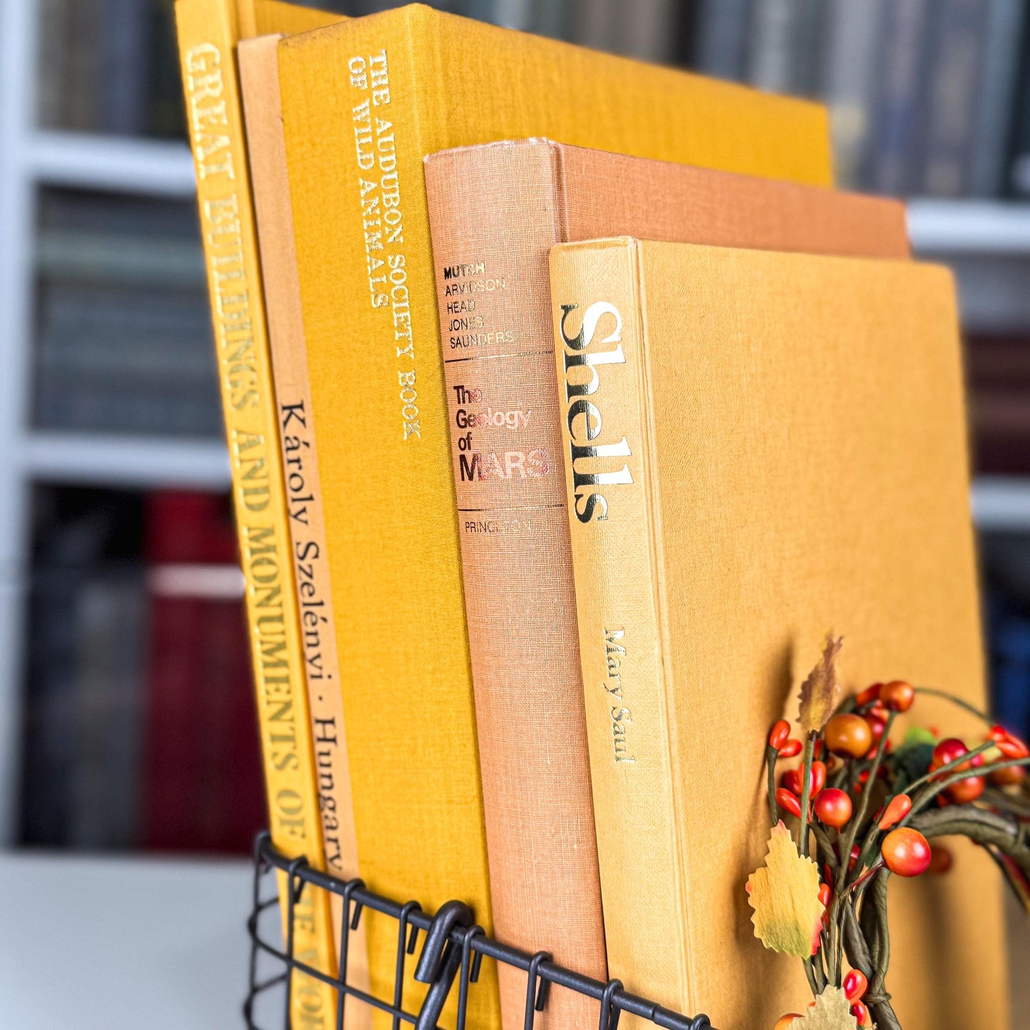 Golden Harvest Book Stack – Vintage Fall Tones for Shelf or Table Styling