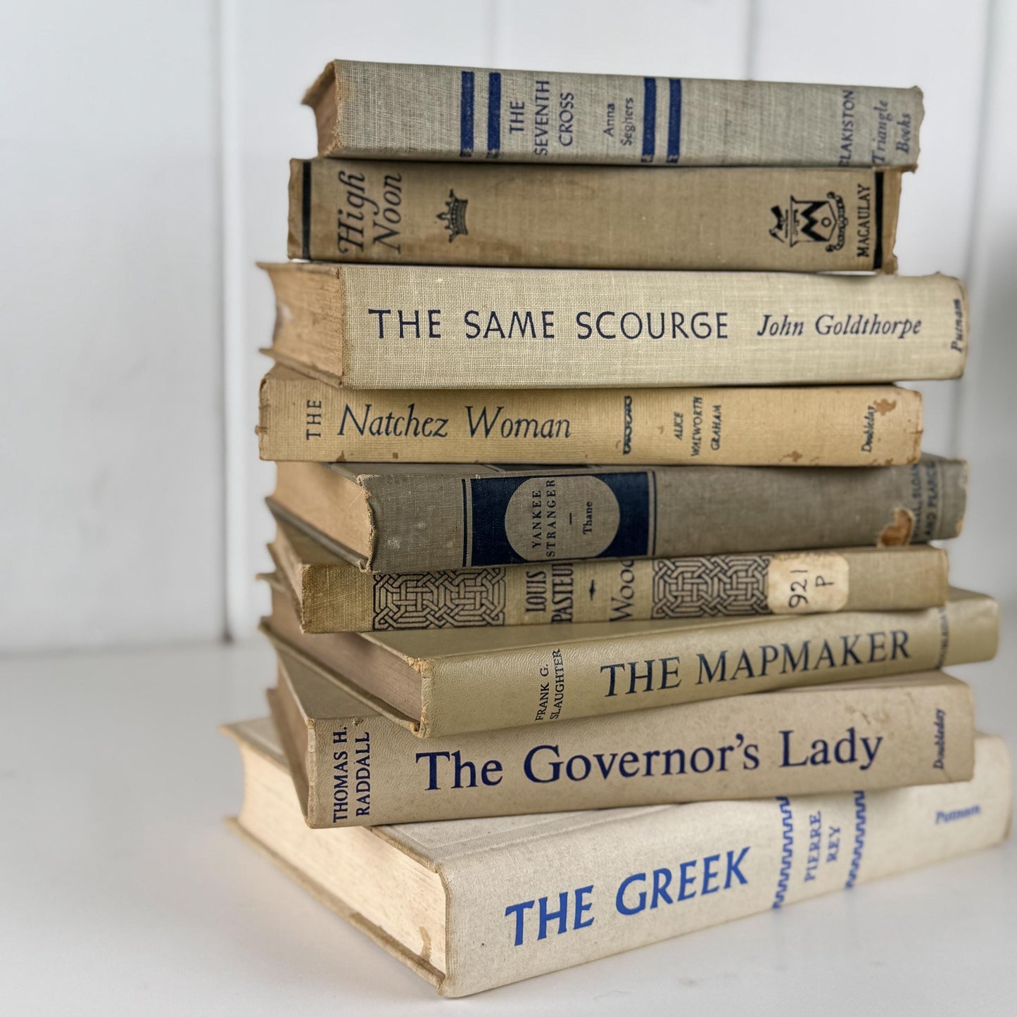 Vintage Blue and Cream Book Set • Neutral Shelf Styling Books • Coastal Cottage Decor • Books by Color