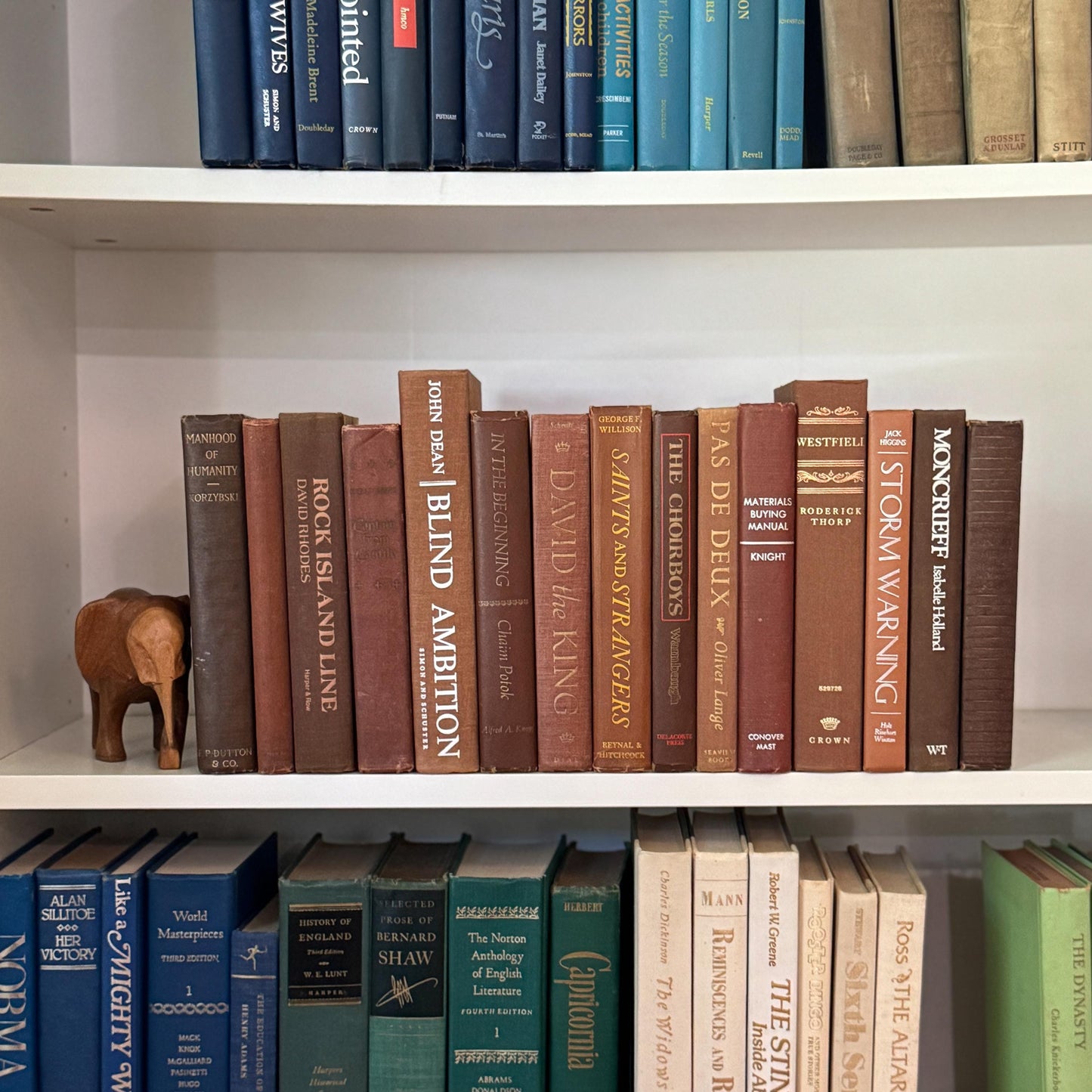 Vintage Brown Book Set, Autumn Rustic Bookshelf Decor, Shelf Styling Books by Color in Brown & Rust Tones