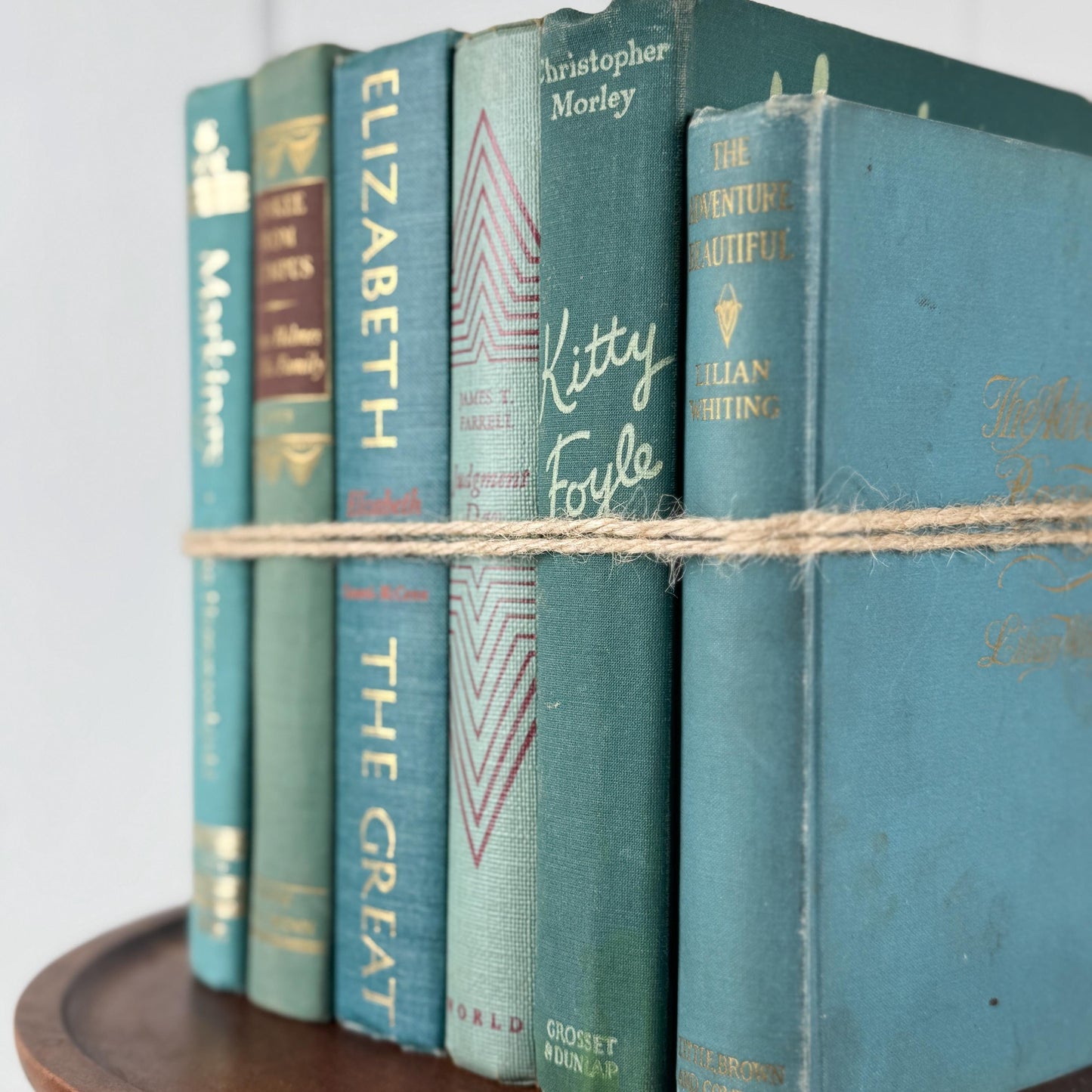 Teal And Aqua Vintage Book Stack for Shelf Styling and Decorating