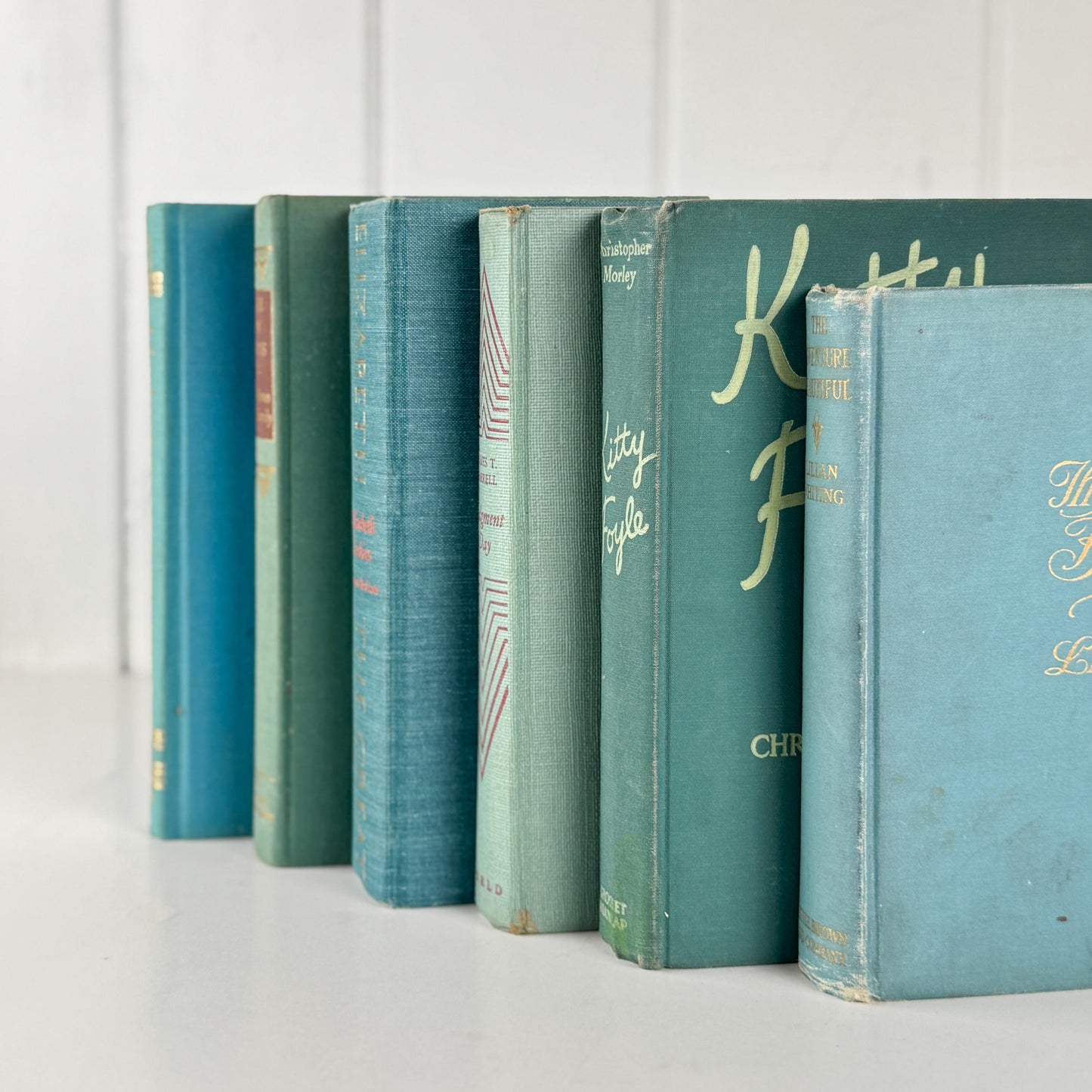 Teal And Aqua Vintage Book Stack for Shelf Styling and Decorating