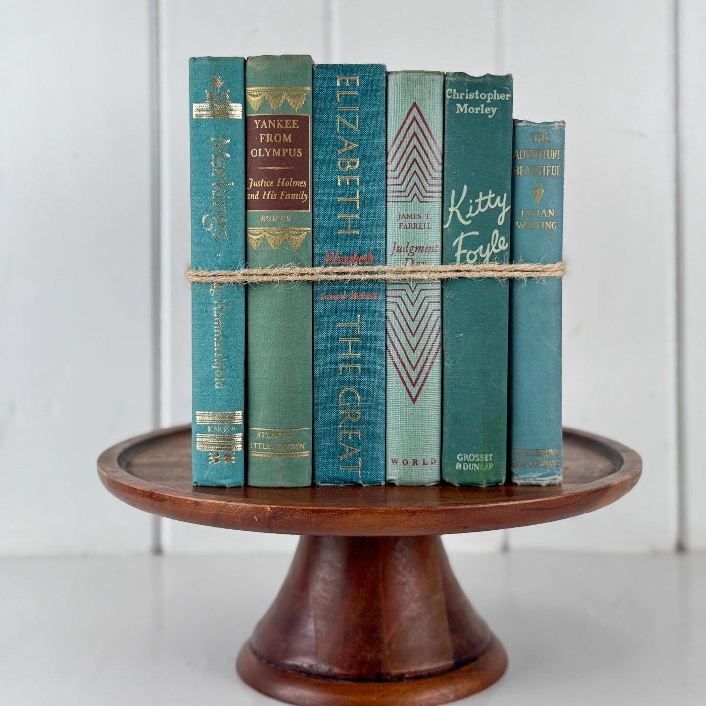 Teal And Aqua Vintage Book Stack for Shelf Styling and Decorating