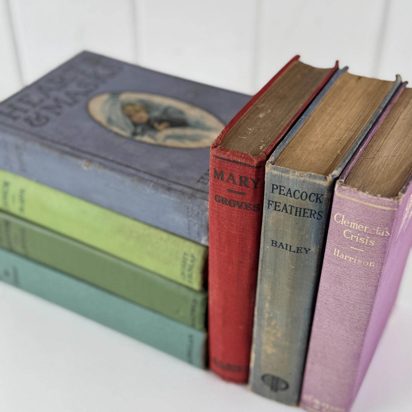 Antique Colorful Pastel Romance Book Bundle for Shelf Styling