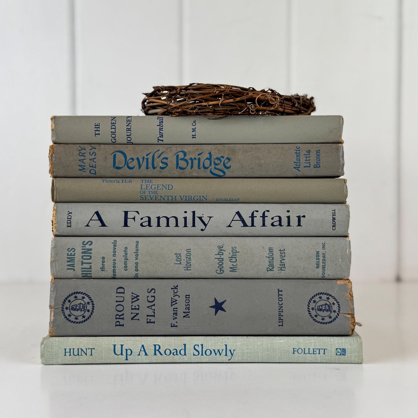 Vintage Gray Book Set for Mid-Century Modern Shelf Styling