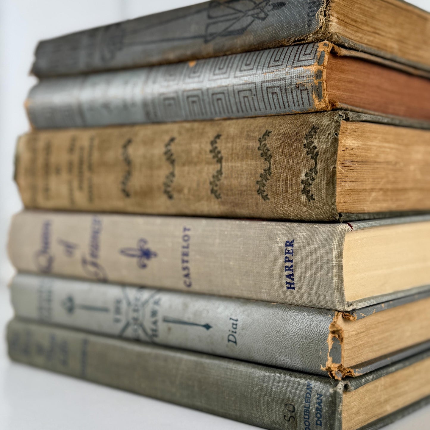 Vintage Blue Gray Book Bundle for Shelf Styling and Home Decor