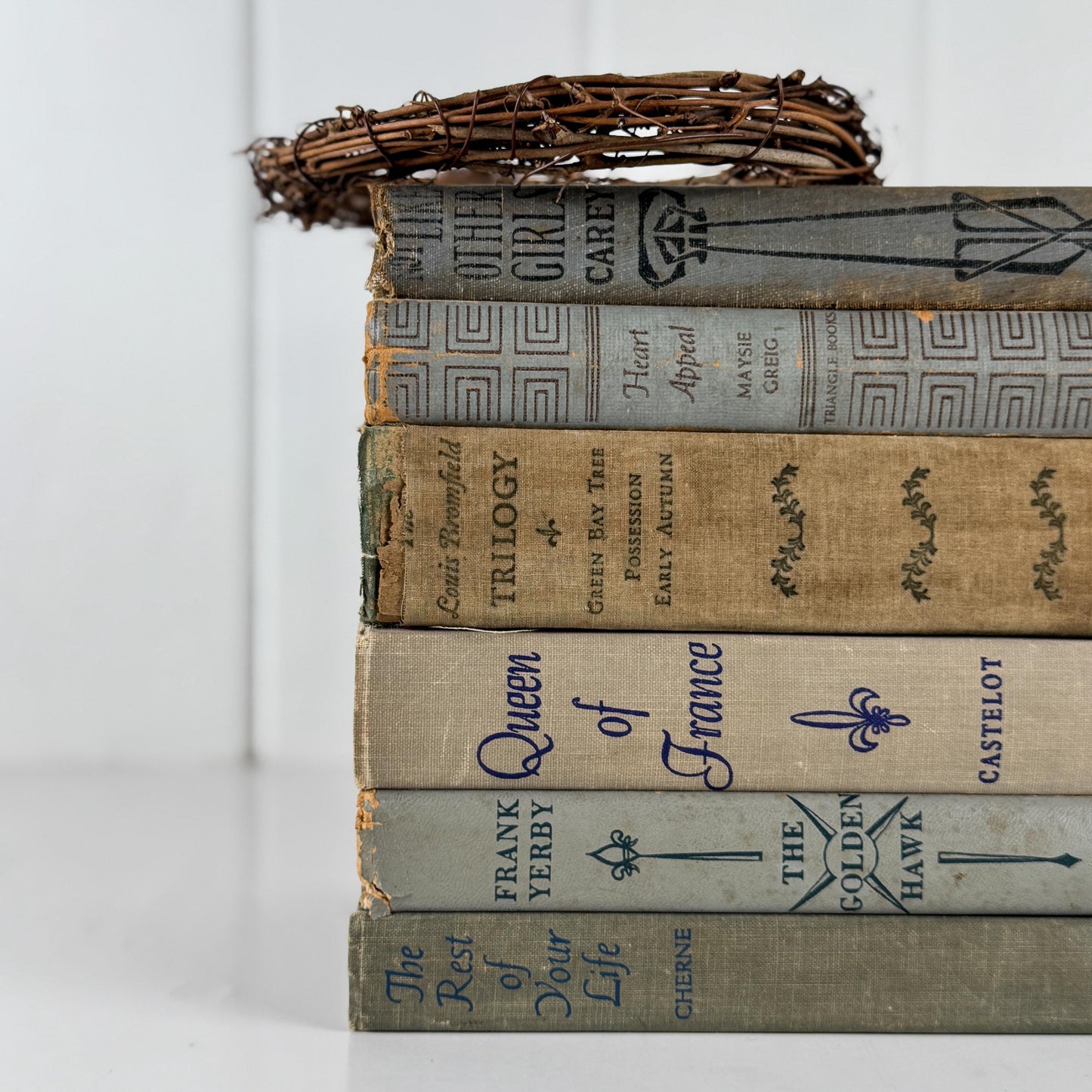 Vintage Blue Gray Book Bundle for Shelf Styling and Home Decor