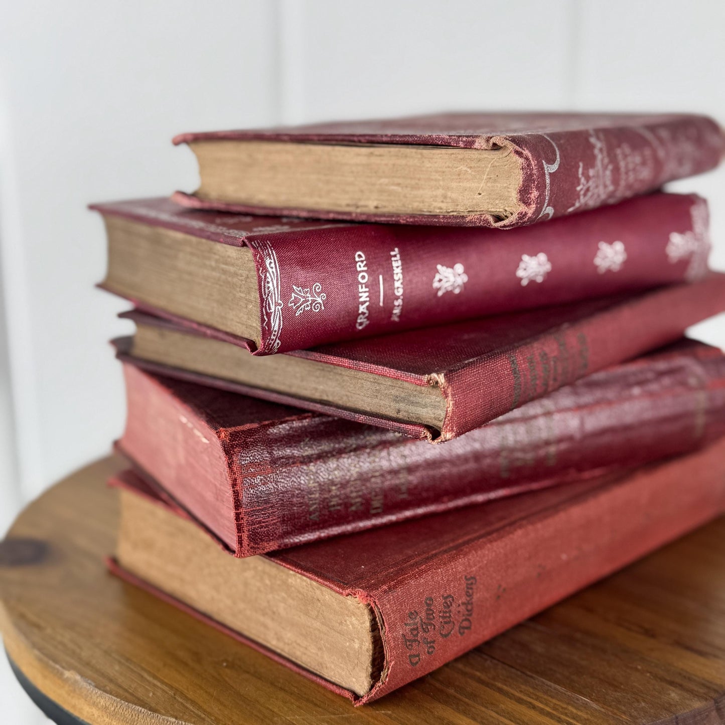 Antique Red Mini Book Bundle, English Literature and Poetry, Shabby Distressed Small Books