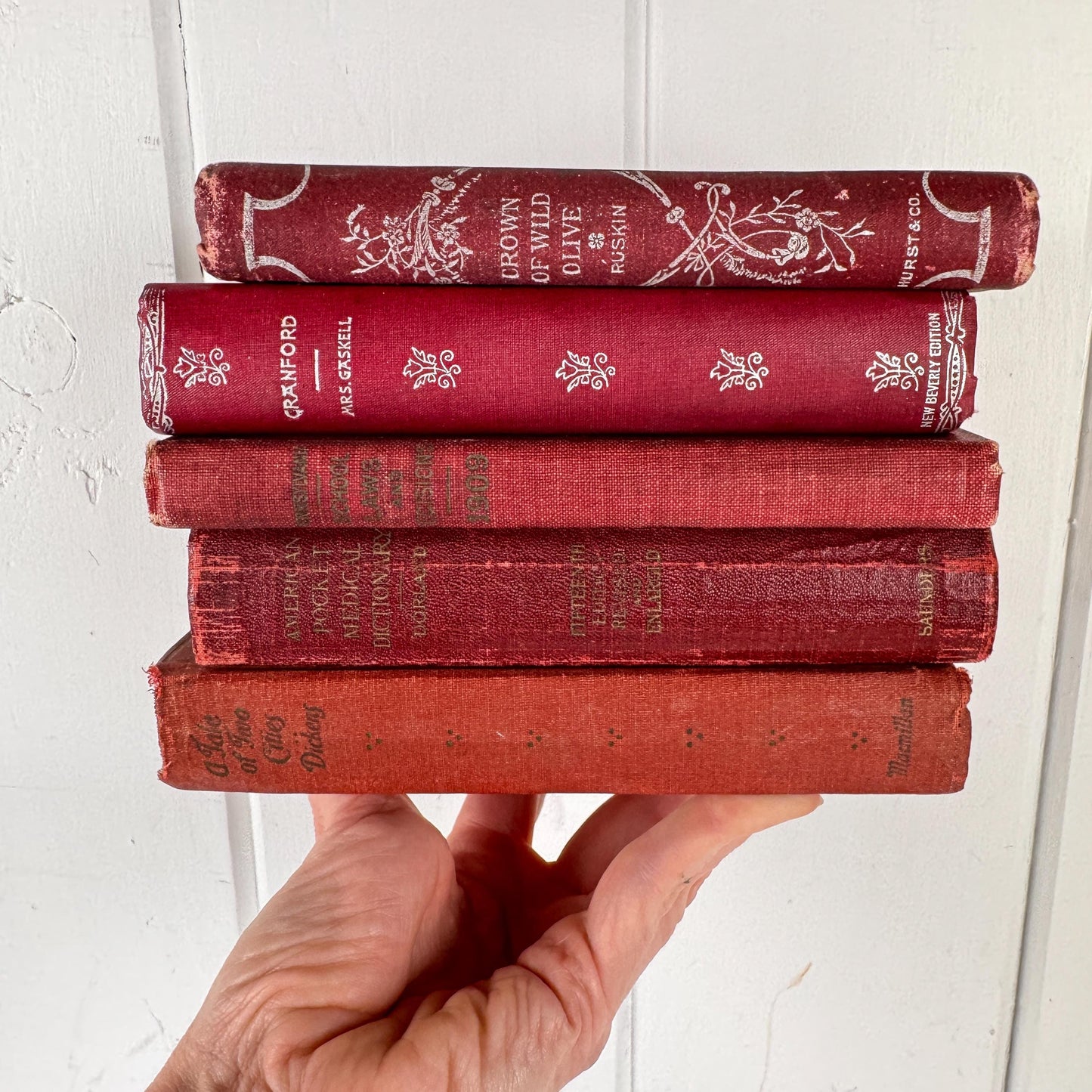 Antique Red Mini Book Bundle, English Literature and Poetry, Shabby Distressed Small Books