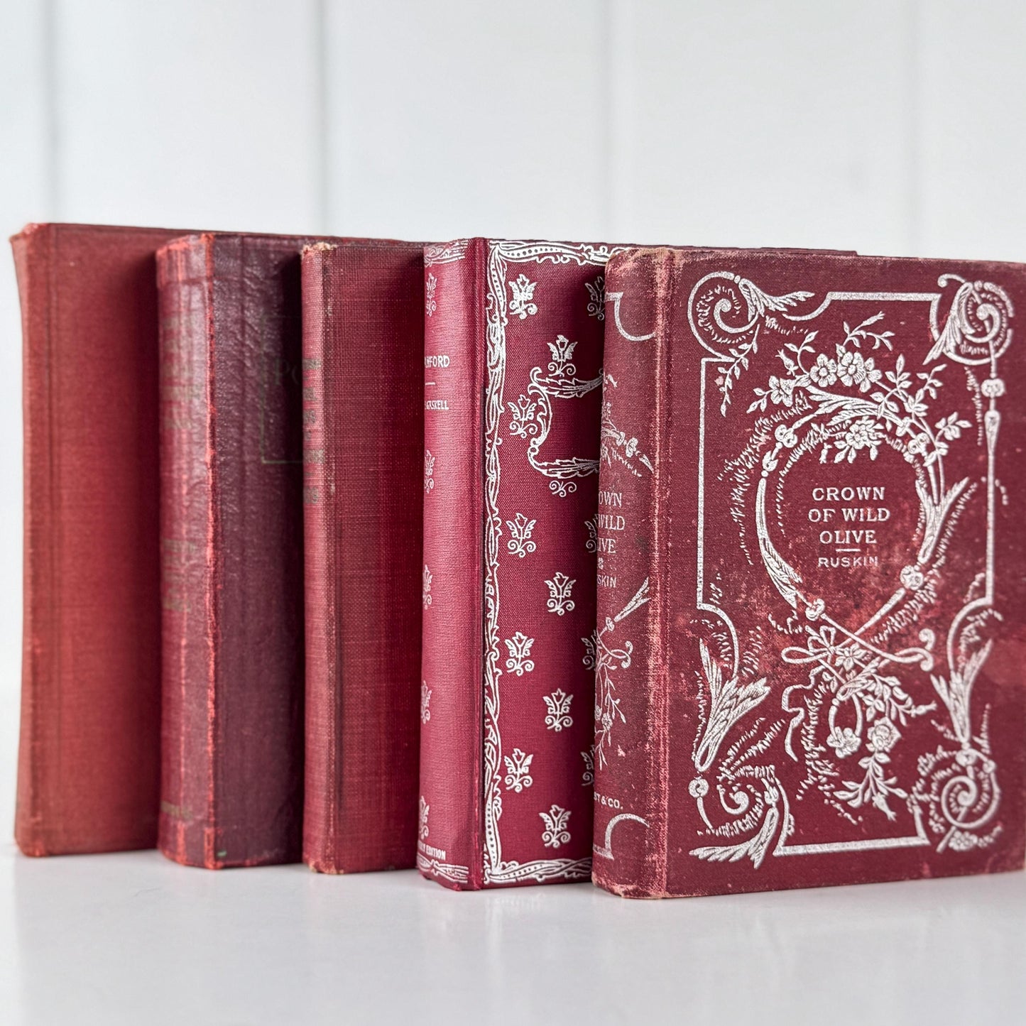 Antique Red Mini Book Bundle, English Literature and Poetry, Shabby Distressed Small Books