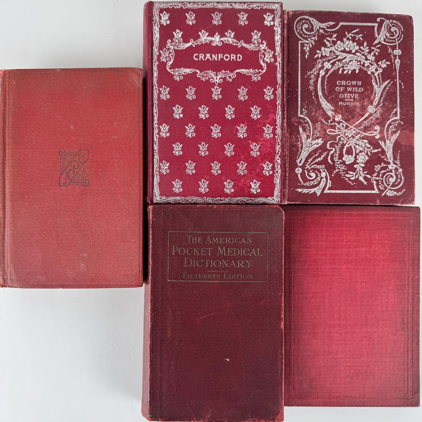 Antique Red Mini Book Bundle, English Literature and Poetry, Shabby Distressed Small Books