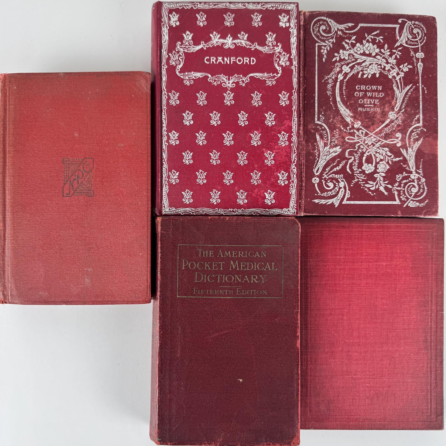 Antique Red Mini Book Bundle, English Literature and Poetry, Shabby Distressed Small Books
