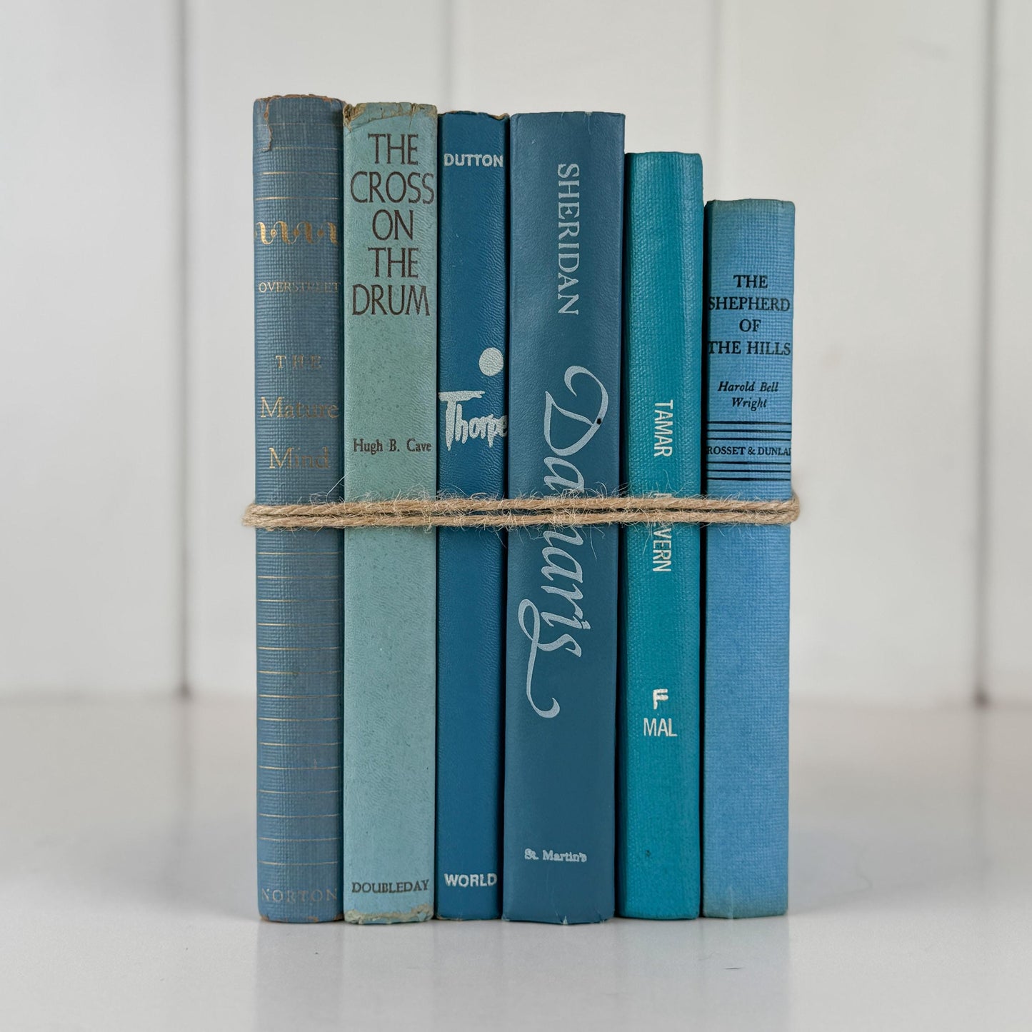 Teal And Aqua Vintage Book Stack for Shelf Styling and Decorating