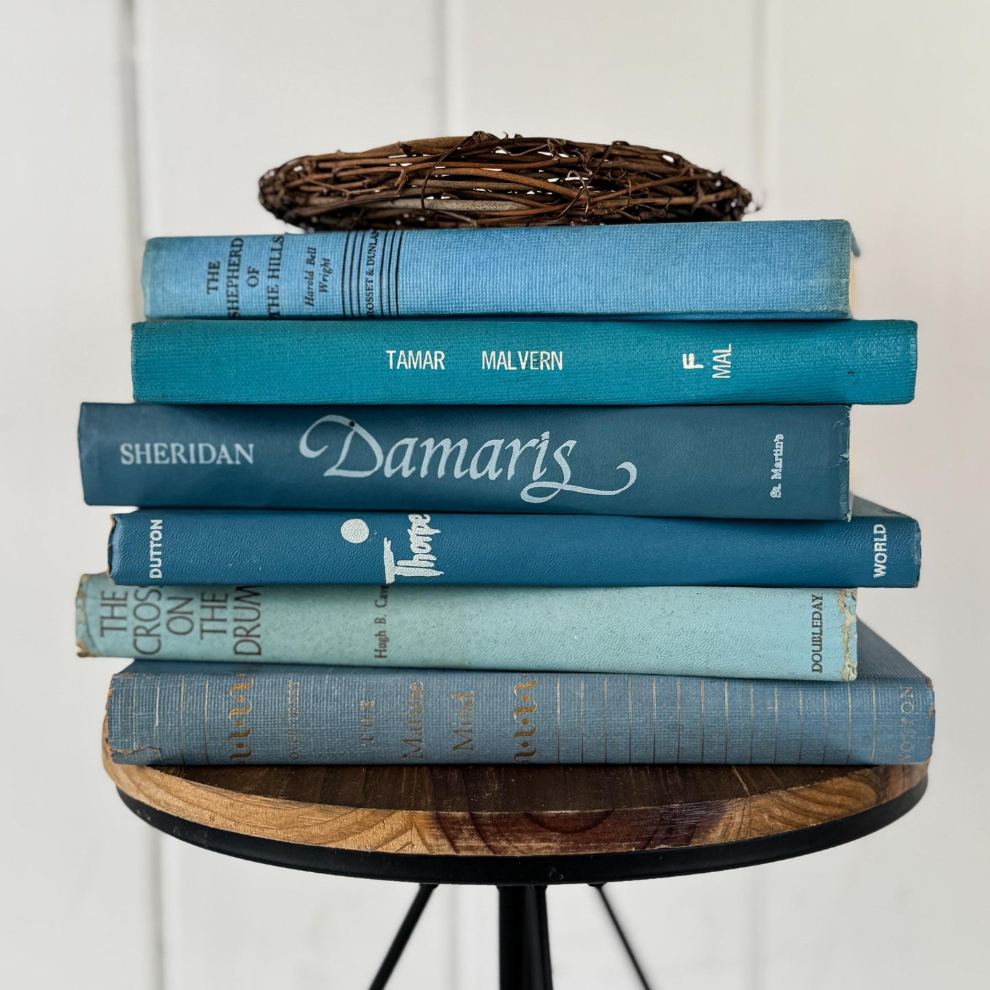 Teal And Aqua Vintage Book Stack for Shelf Styling and Decorating