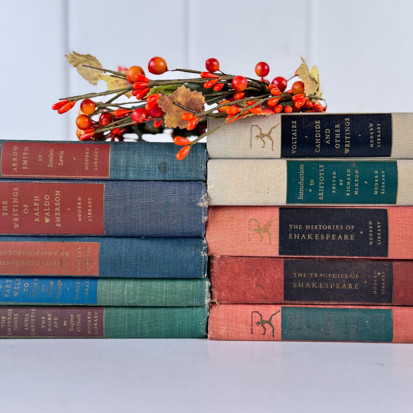 Vintage Modern Library Classics in Red, Blue & Green for Shelf Styling and Literary Collectors