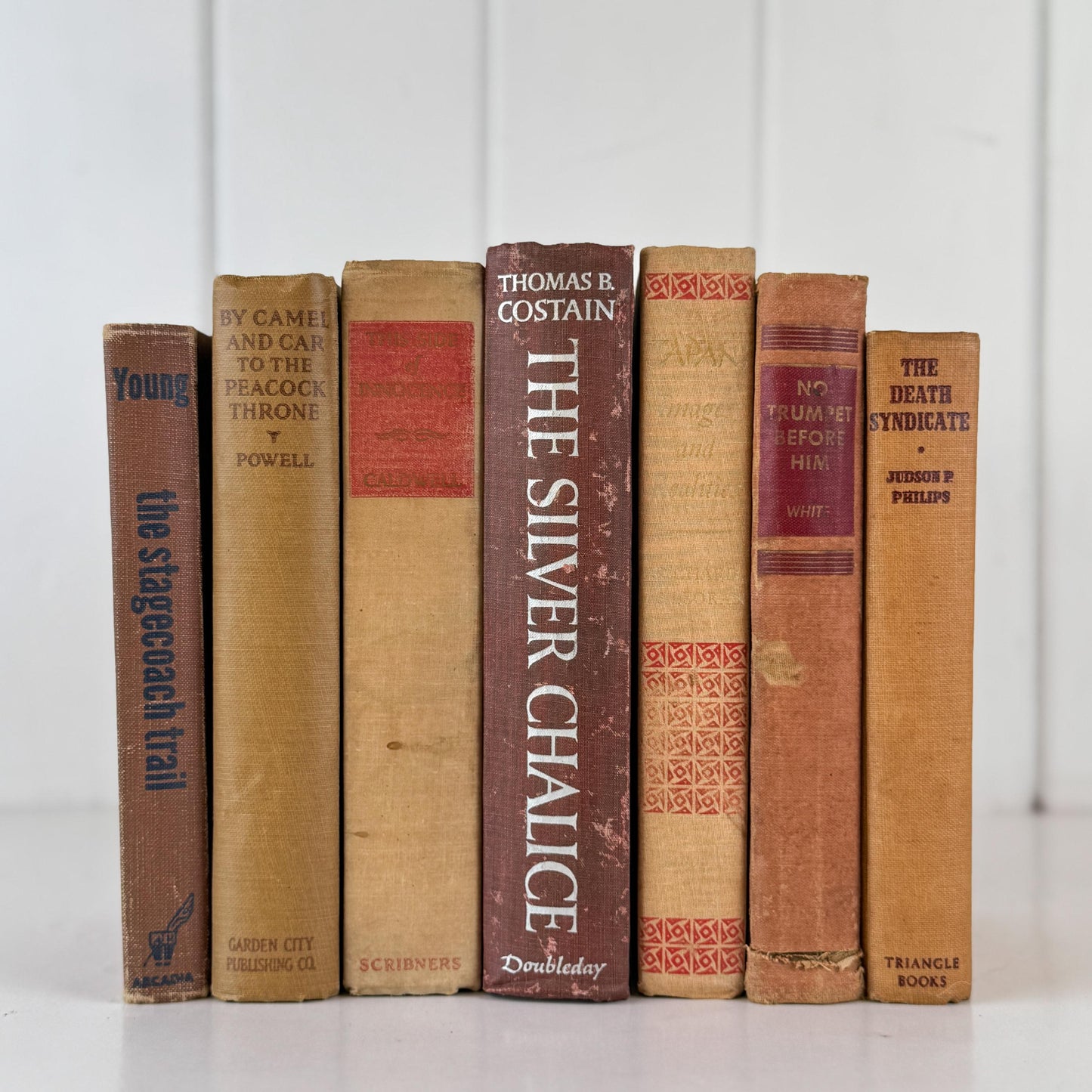 Vintage Fall Book Set in Warm Neutral Tones for Rustic Shelf Styling & Seasonal Decor