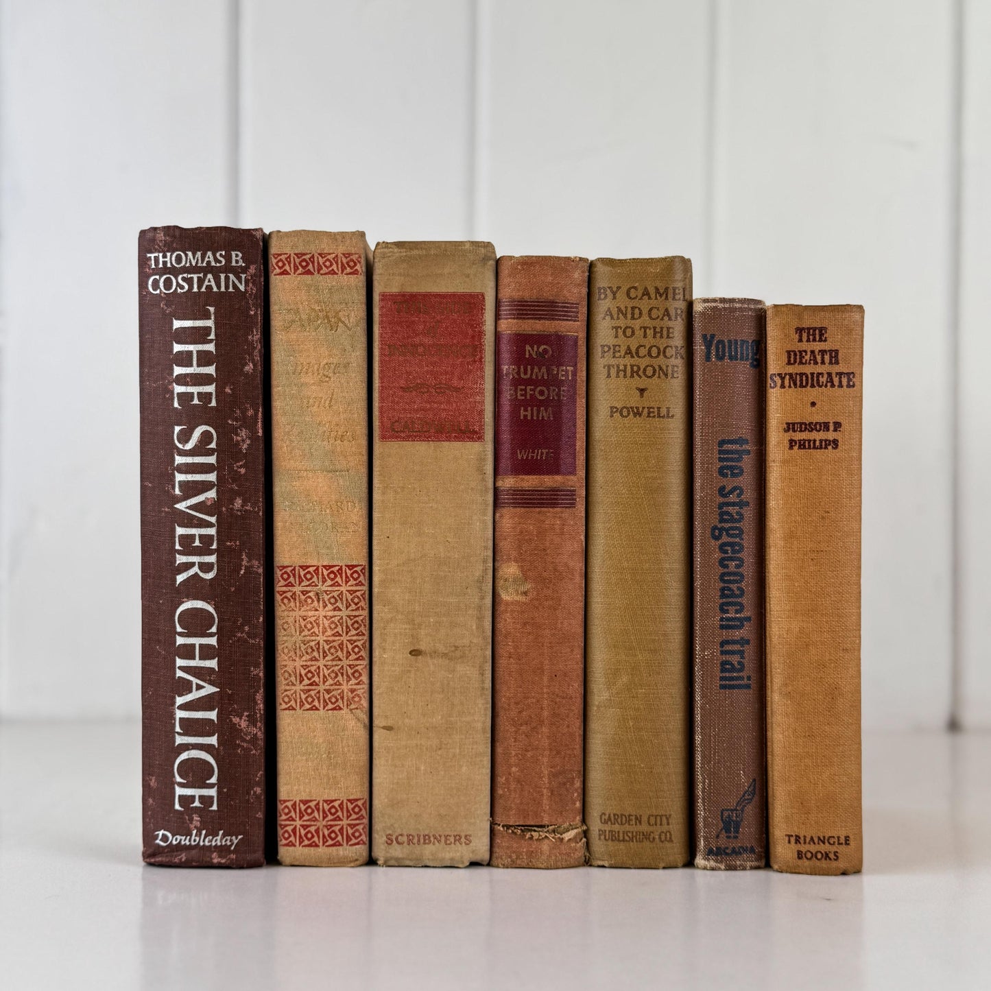 Vintage Fall Book Set in Warm Neutral Tones for Rustic Shelf Styling & Seasonal Decor