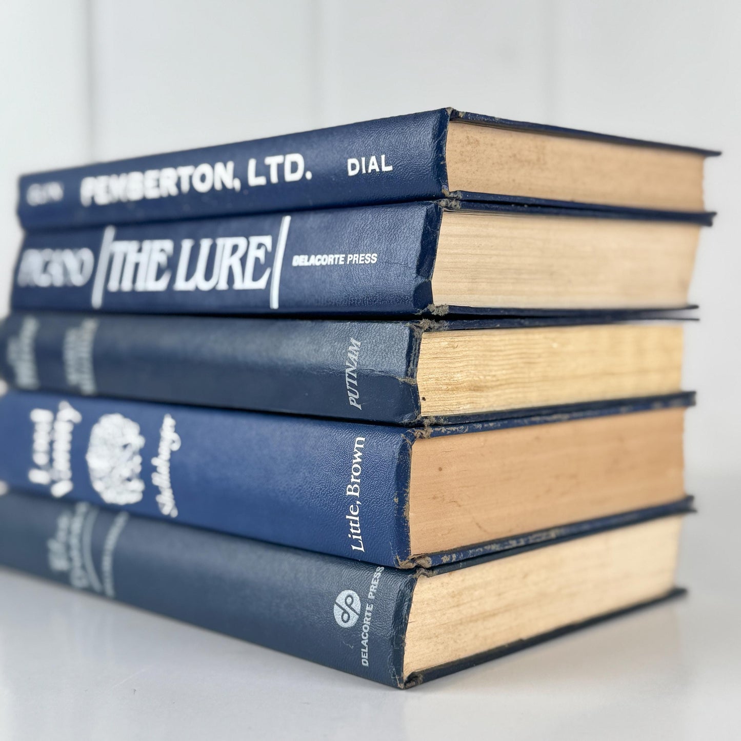 Vintage Indigo Navy Blue and White Retro Book Set for Shelf Styling