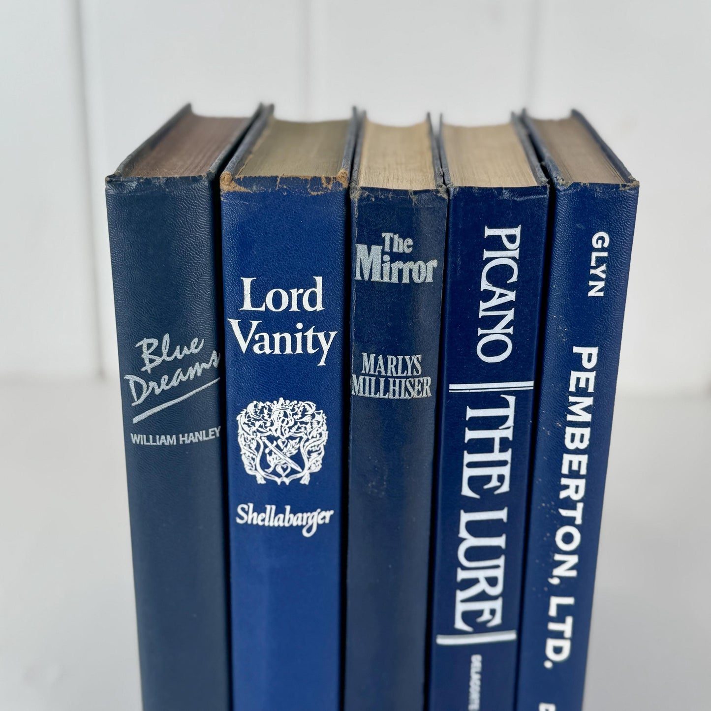 Vintage Indigo Navy Blue and White Retro Book Set for Shelf Styling