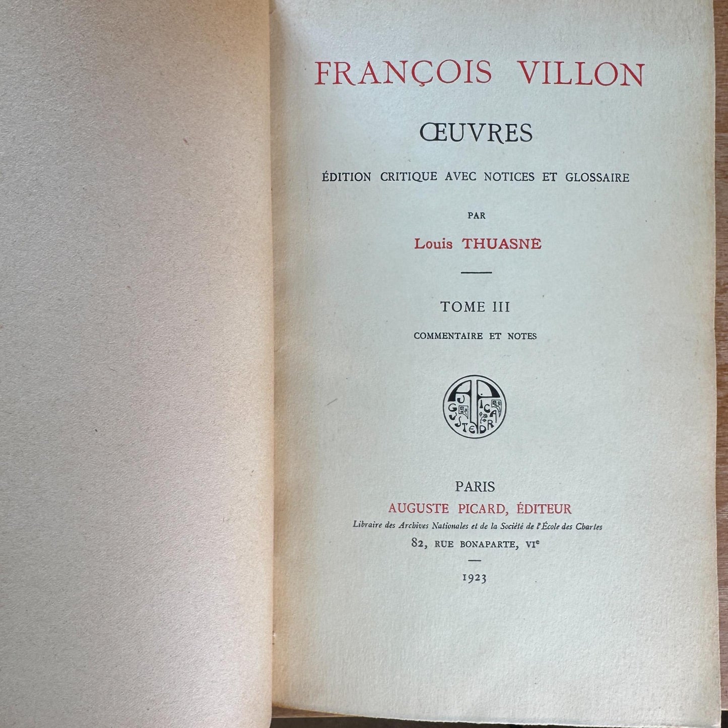 Antique Red Leather-Bound Books, Francois Villon Oeuvres, 3 Volumes (1,2,3), 1923