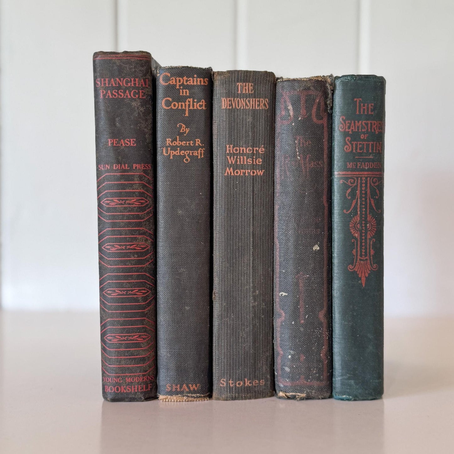 Shabby Old Black and Orange Book Bundle for Autumnal Shelf Styling and Gothic Decor