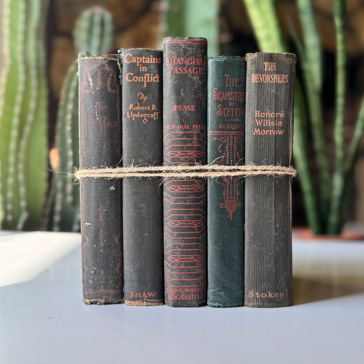 Shabby Old Black and Orange Book Bundle for Autumnal Shelf Styling and Gothic Decor