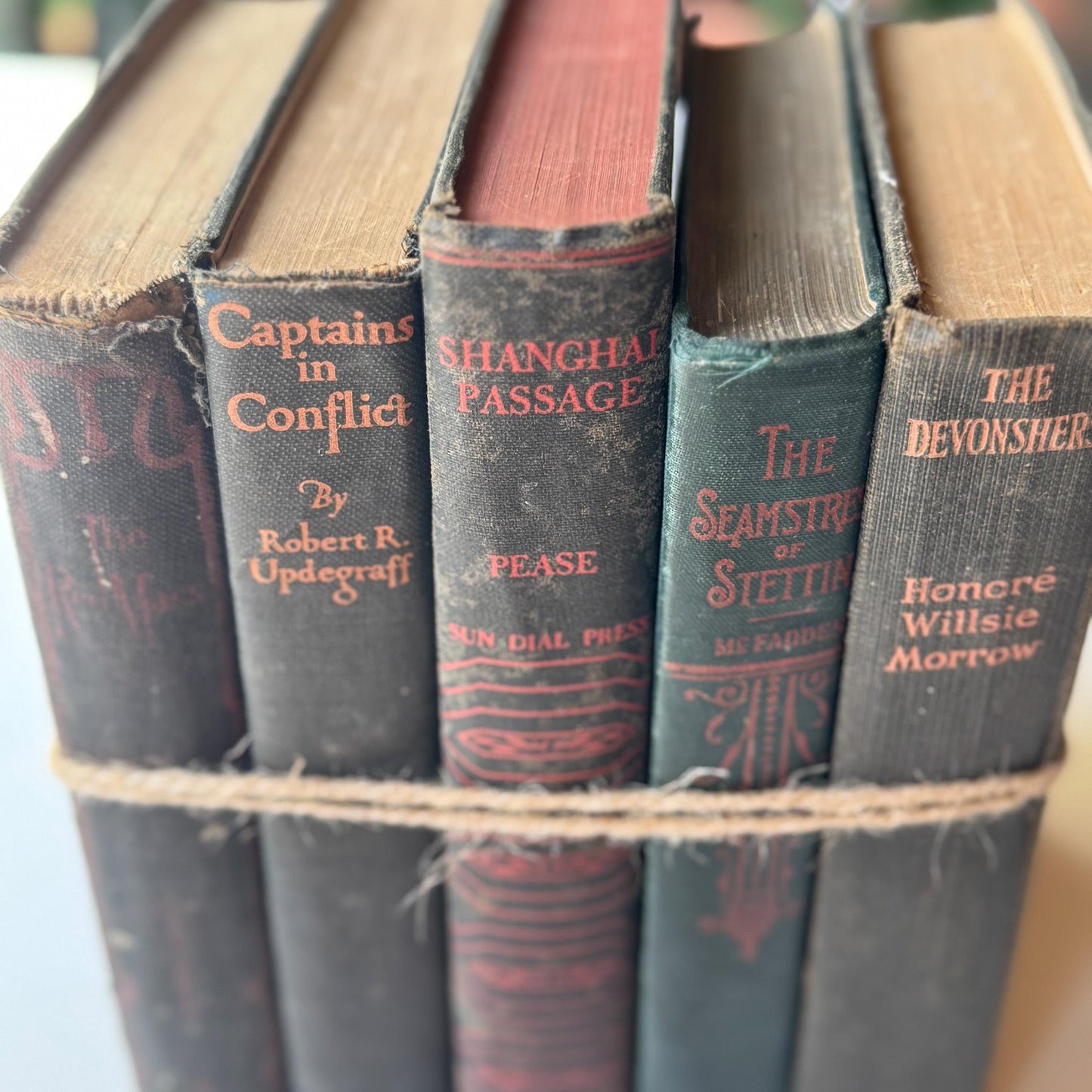 Shabby Old Black and Orange Book Bundle for Autumnal Shelf Styling and Gothic Decor