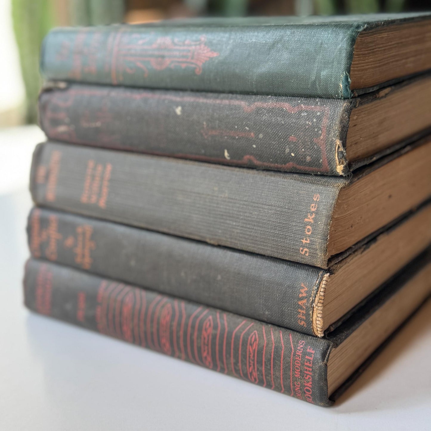 Shabby Old Black and Orange Book Bundle for Autumnal Shelf Styling and Gothic Decor