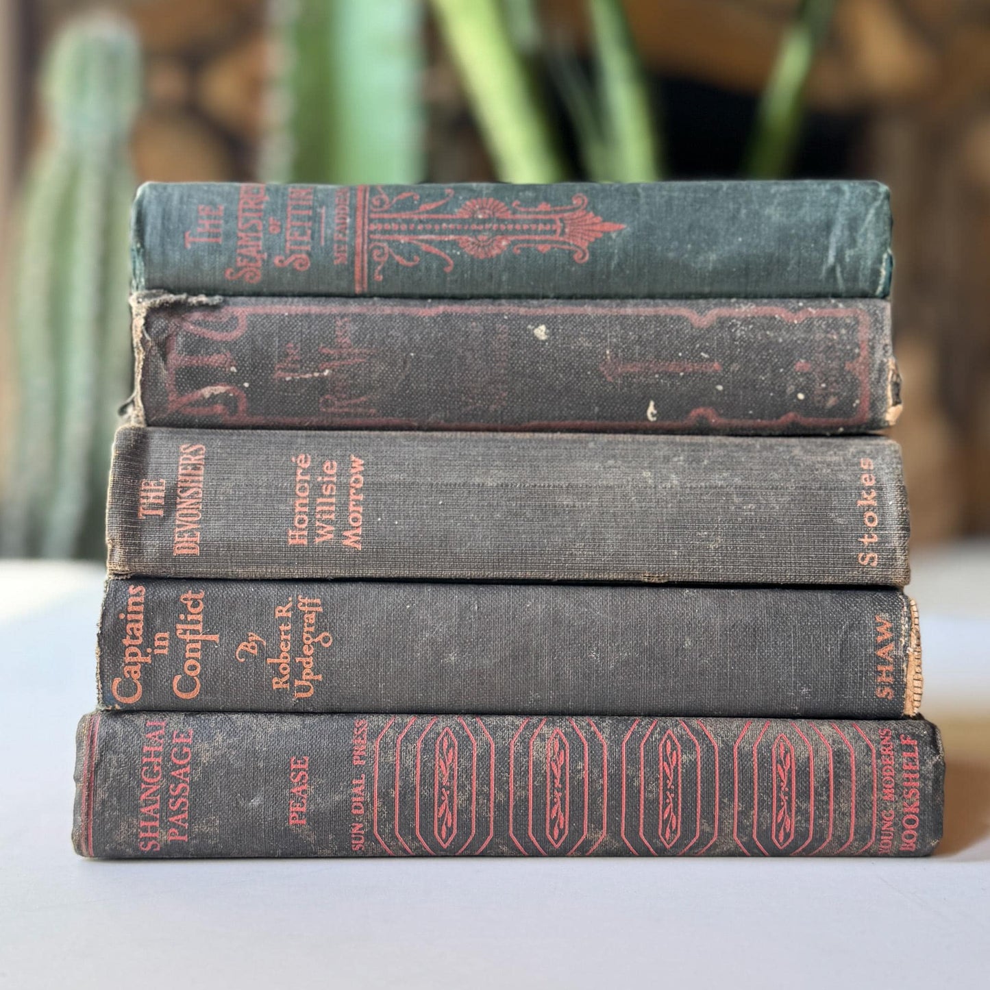 Shabby Old Black and Orange Book Bundle for Autumnal Shelf Styling and Gothic Decor