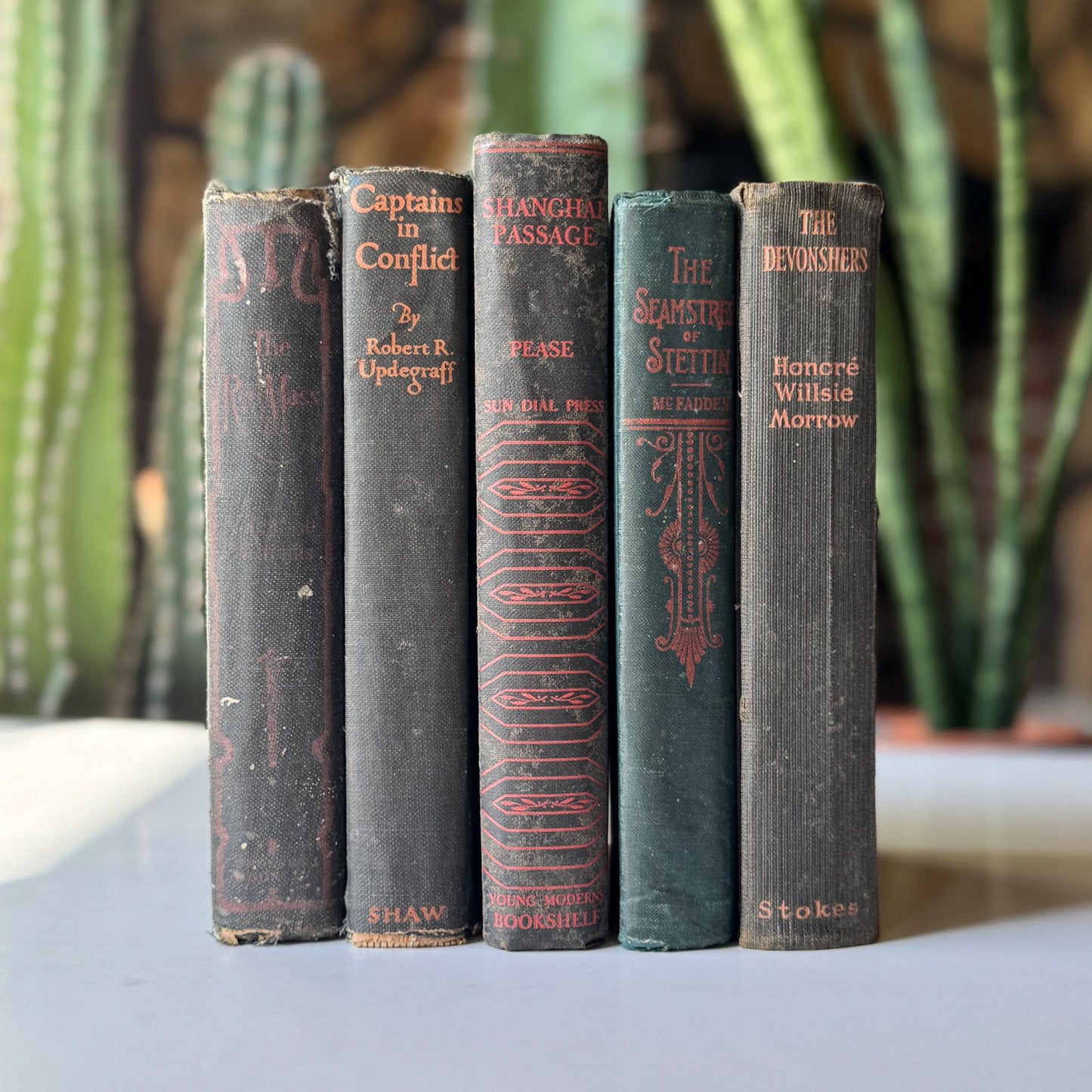 Shabby Old Black and Orange Book Bundle for Autumnal Shelf Styling and Gothic Decor