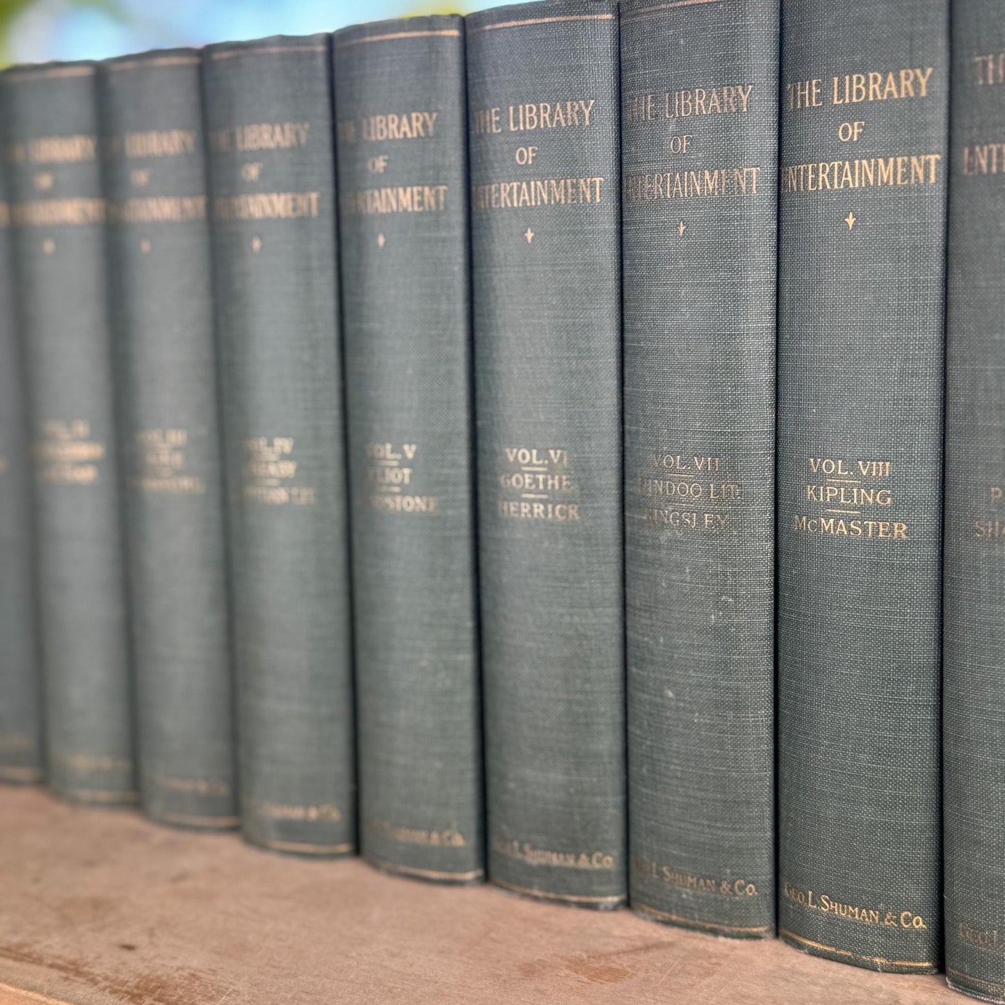 Antique Green Literary Book Set, The Library of Entertainment, 1924, Books for Decor