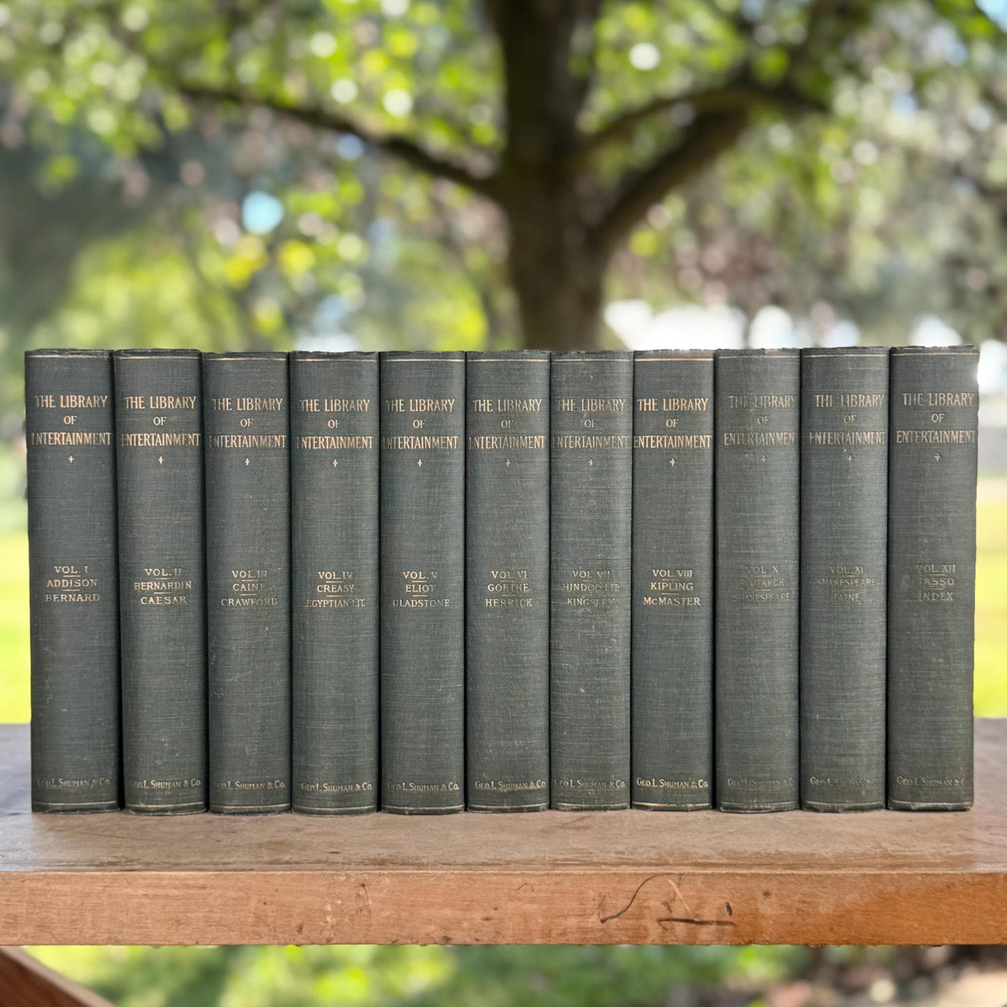 Antique Green Literary Book Set, The Library of Entertainment, 1924, Books for Decor