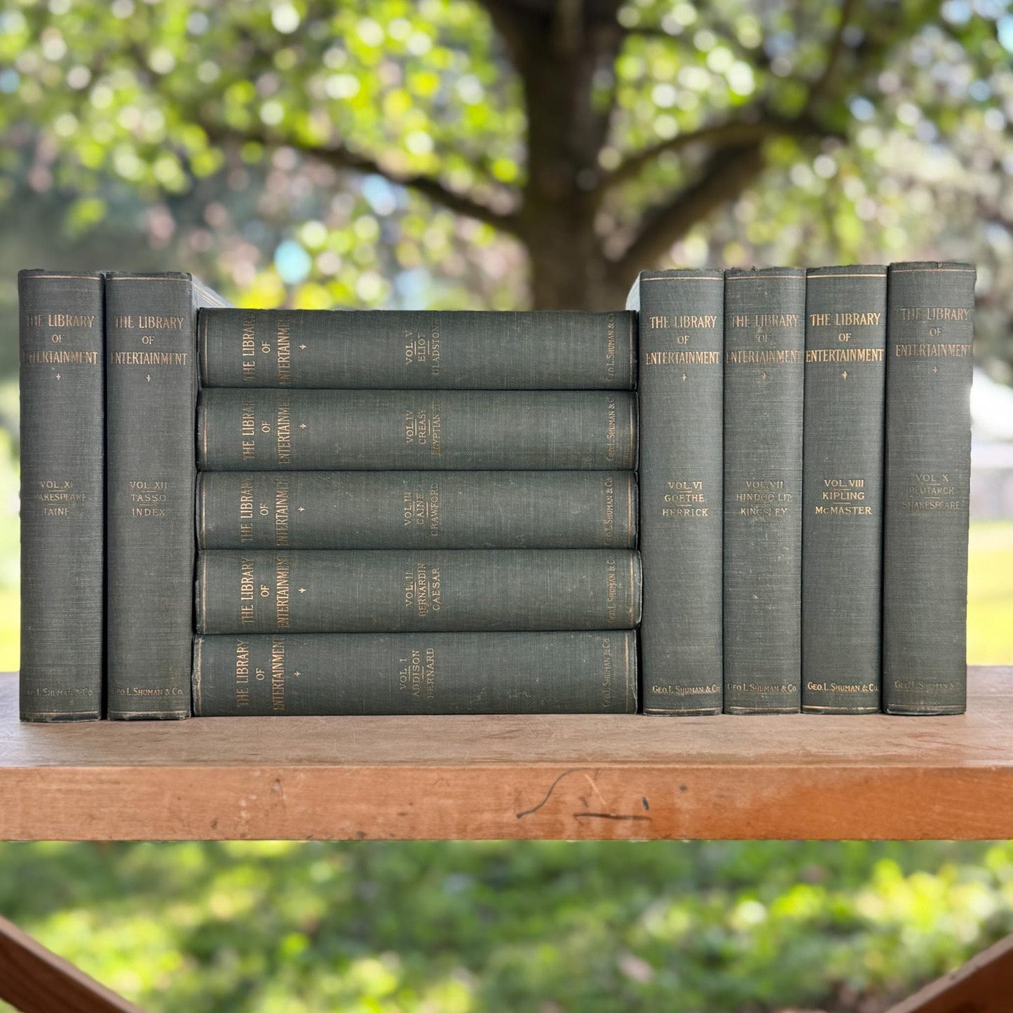 Antique Green Literary Book Set, The Library of Entertainment, 1924, Books for Decor