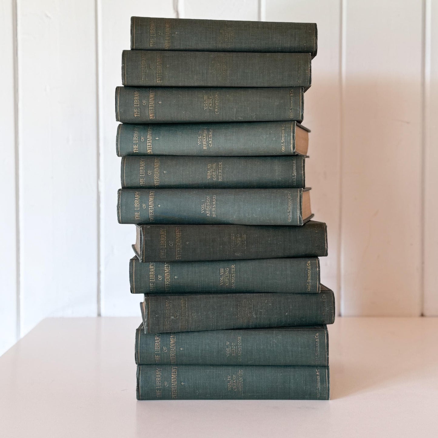 Antique Green Literary Book Set, The Library of Entertainment, 1924, Books for Decor
