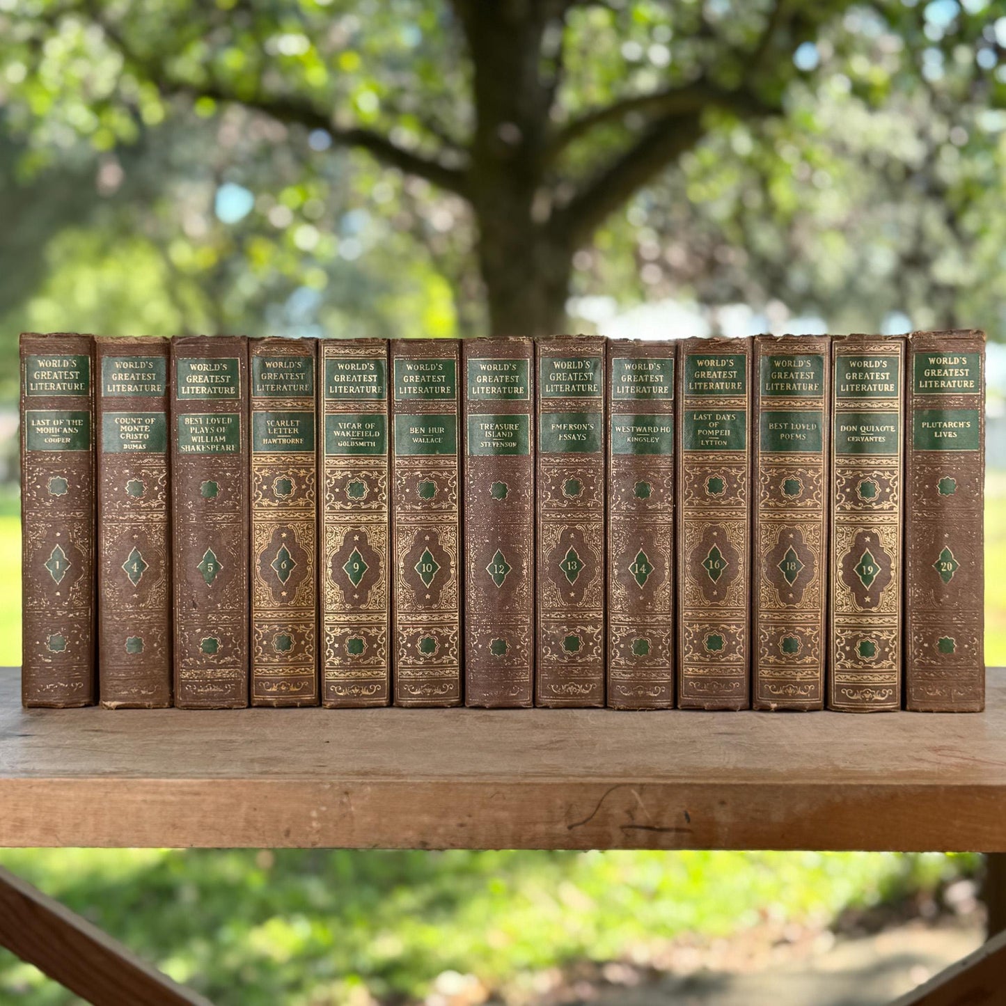 World's Greatest Literature Brown, Gold, Green Vintage Book Set for Styling
