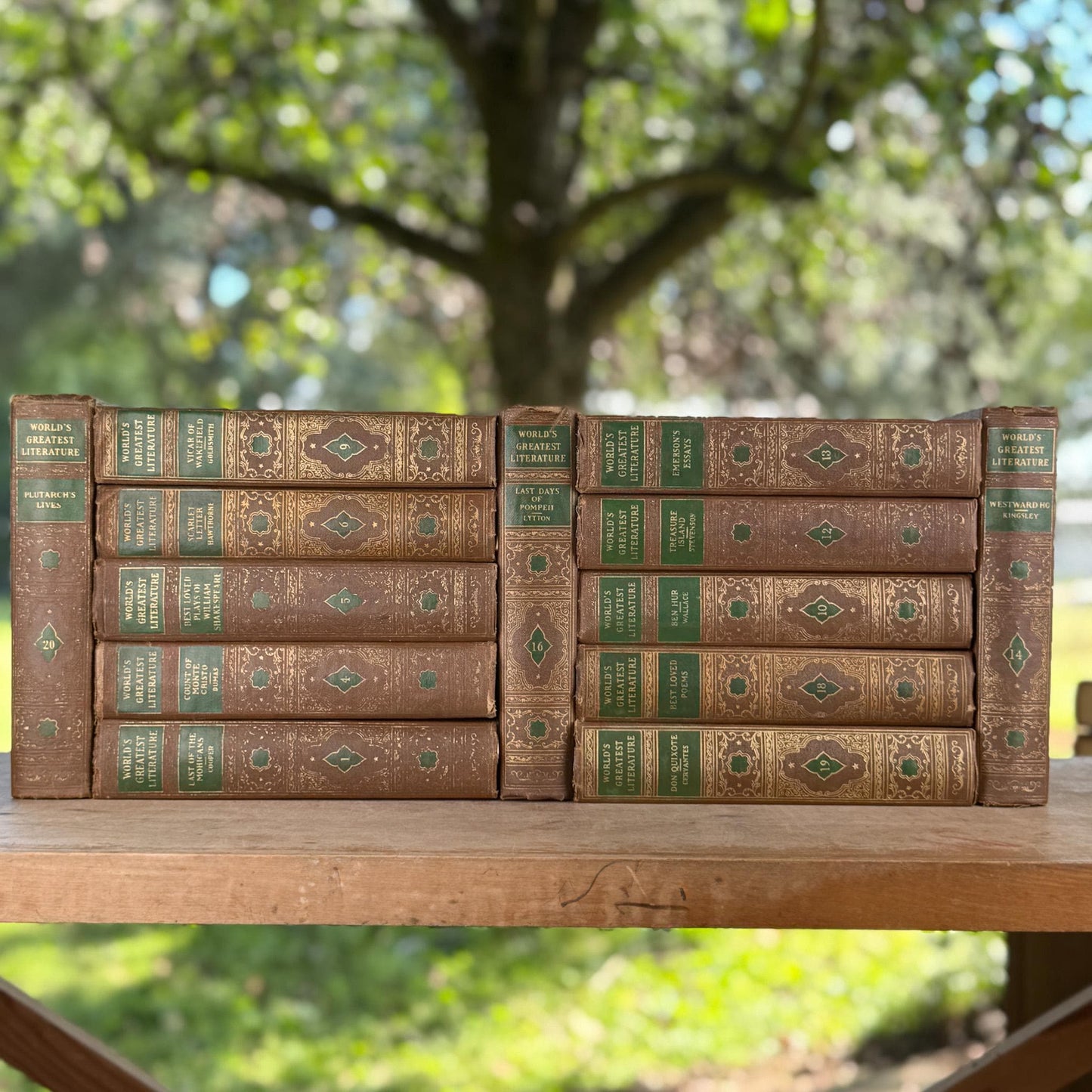 World's Greatest Literature Brown, Gold, Green Vintage Book Set for Styling