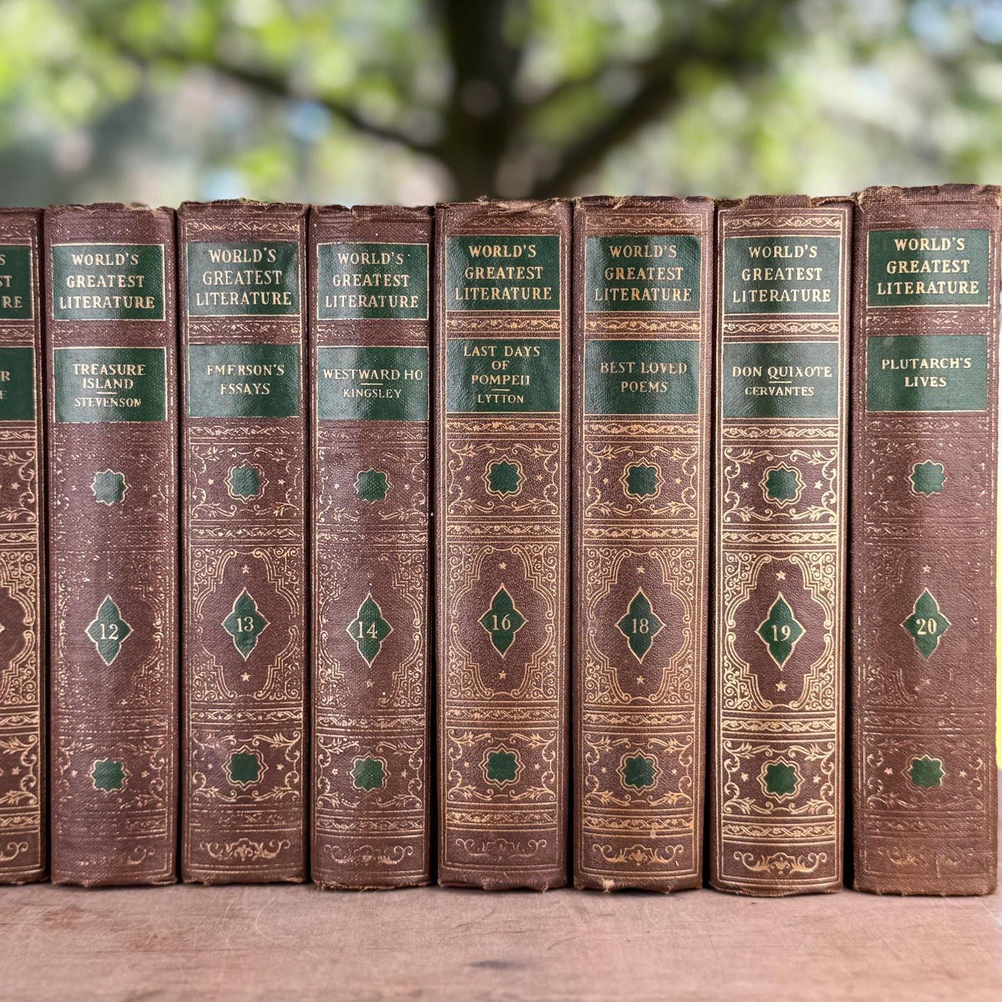 World's Greatest Literature Brown, Gold, Green Vintage Book Set for Styling