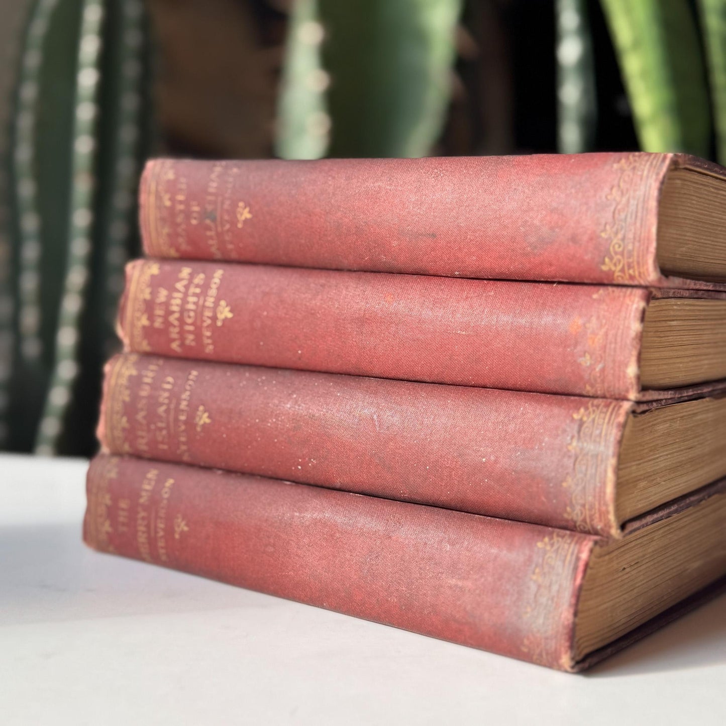 Robert Louis Stevenson Book Set of Four Antique Red Hardcovers