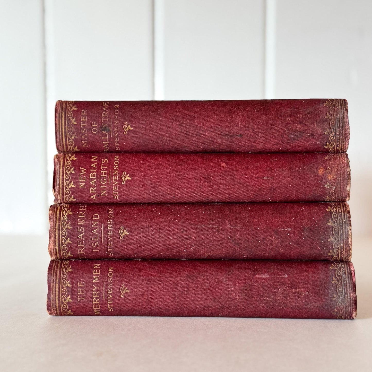 Robert Louis Stevenson Book Set of Four Antique Red Hardcovers