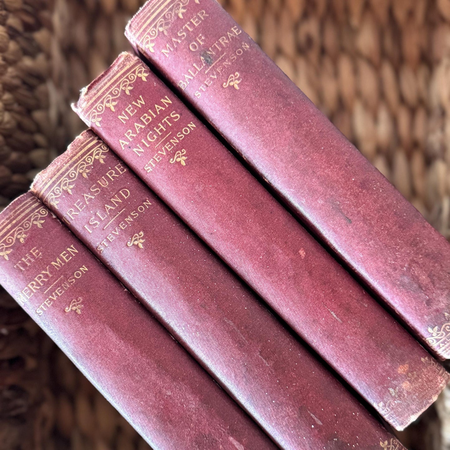 Robert Louis Stevenson Book Set of Four Antique Red Hardcovers