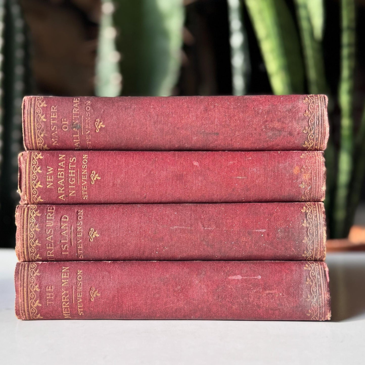 Robert Louis Stevenson Book Set of Four Antique Red Hardcovers