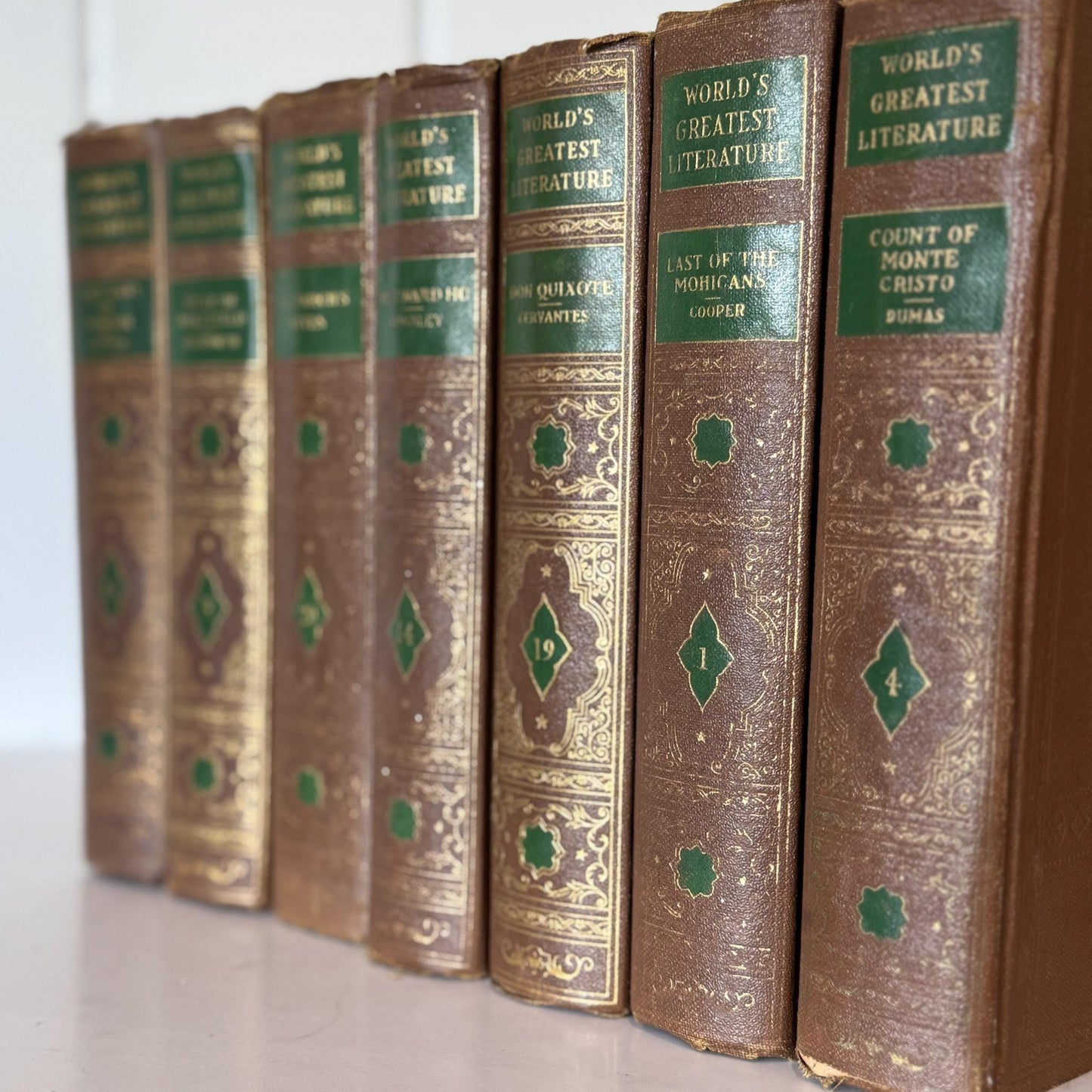 World's Greatest Literature Brown, Gold, Green Vintage Book Set for Styling