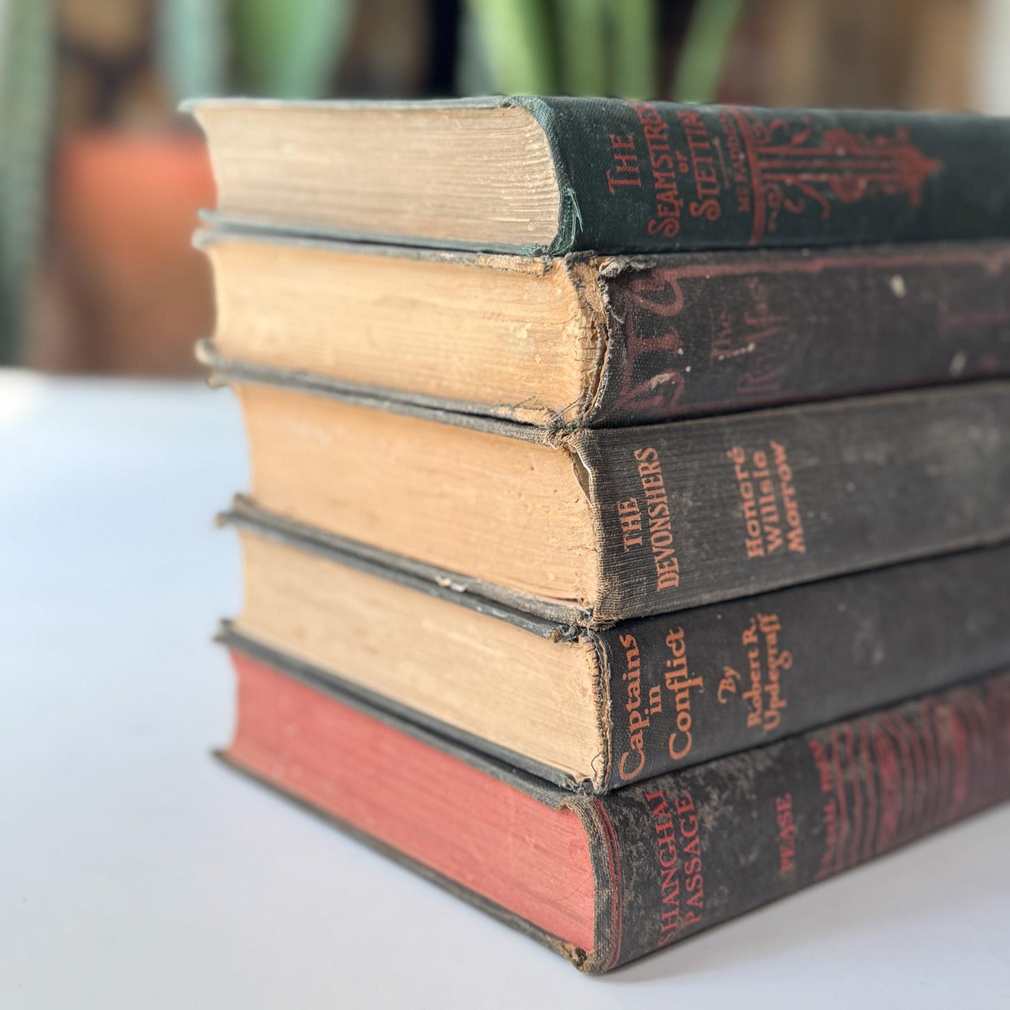 Shabby Old Black and Orange Book Bundle for Autumnal Shelf Styling and Gothic Decor